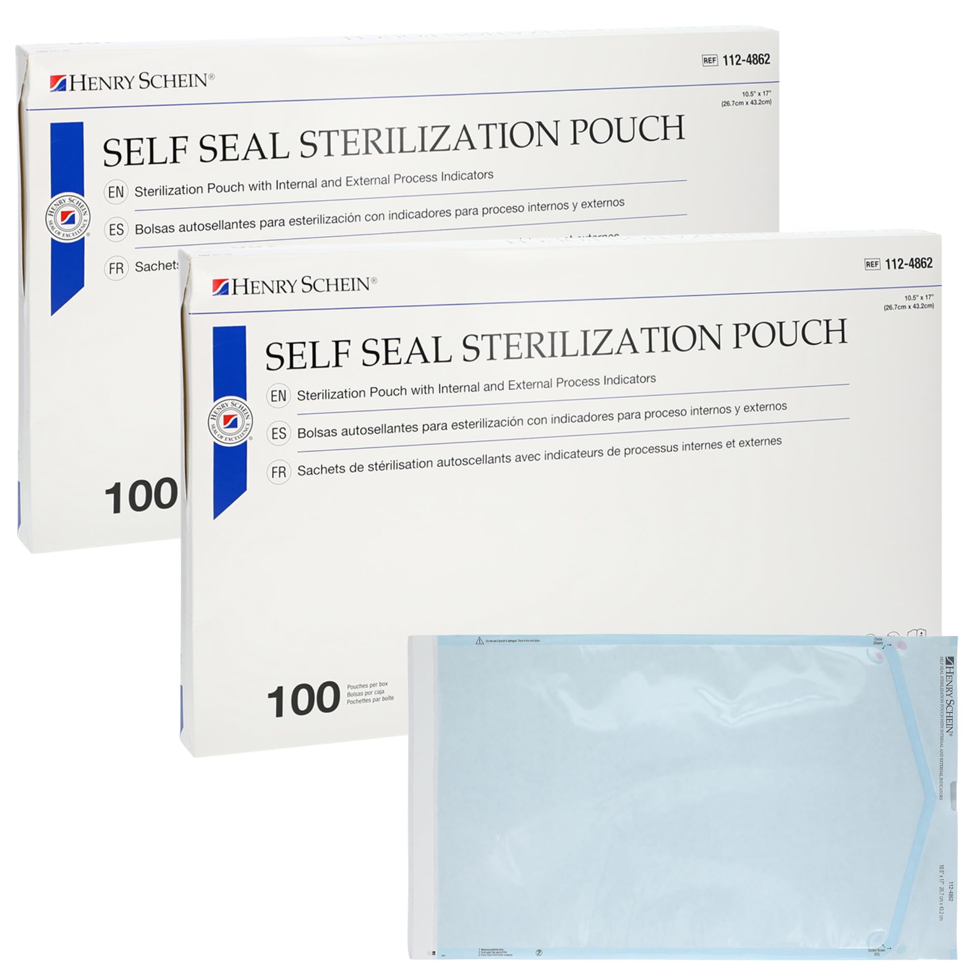 Henry Schein Self-Sealing Sterilization Pouches, Latex-Free, Built In Color Change Guide 10.5 in x 17