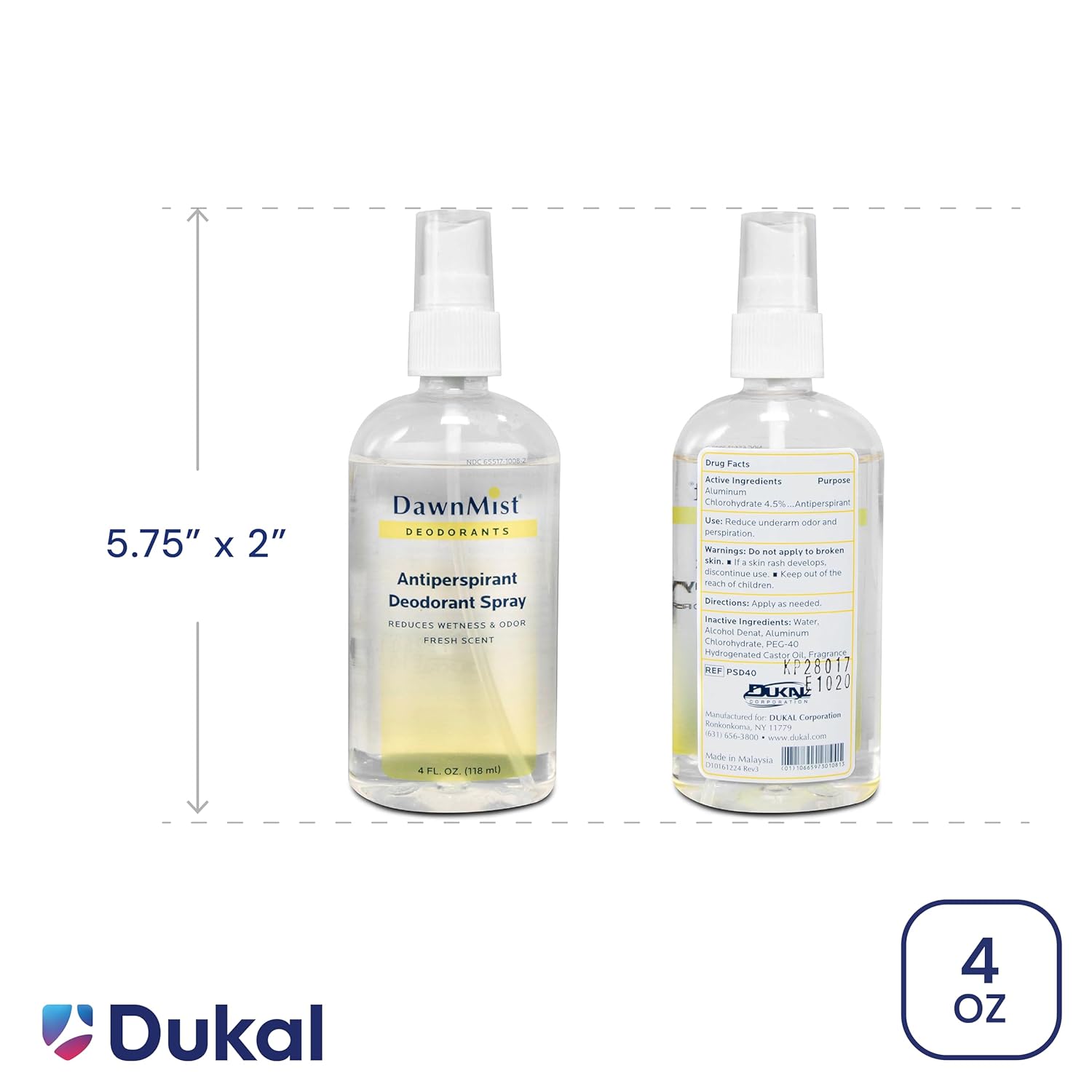 Dukal PSD40 Dawn Mist Antiperspirant Deodorant, 4 oz, Pump Spray, Pack of 48