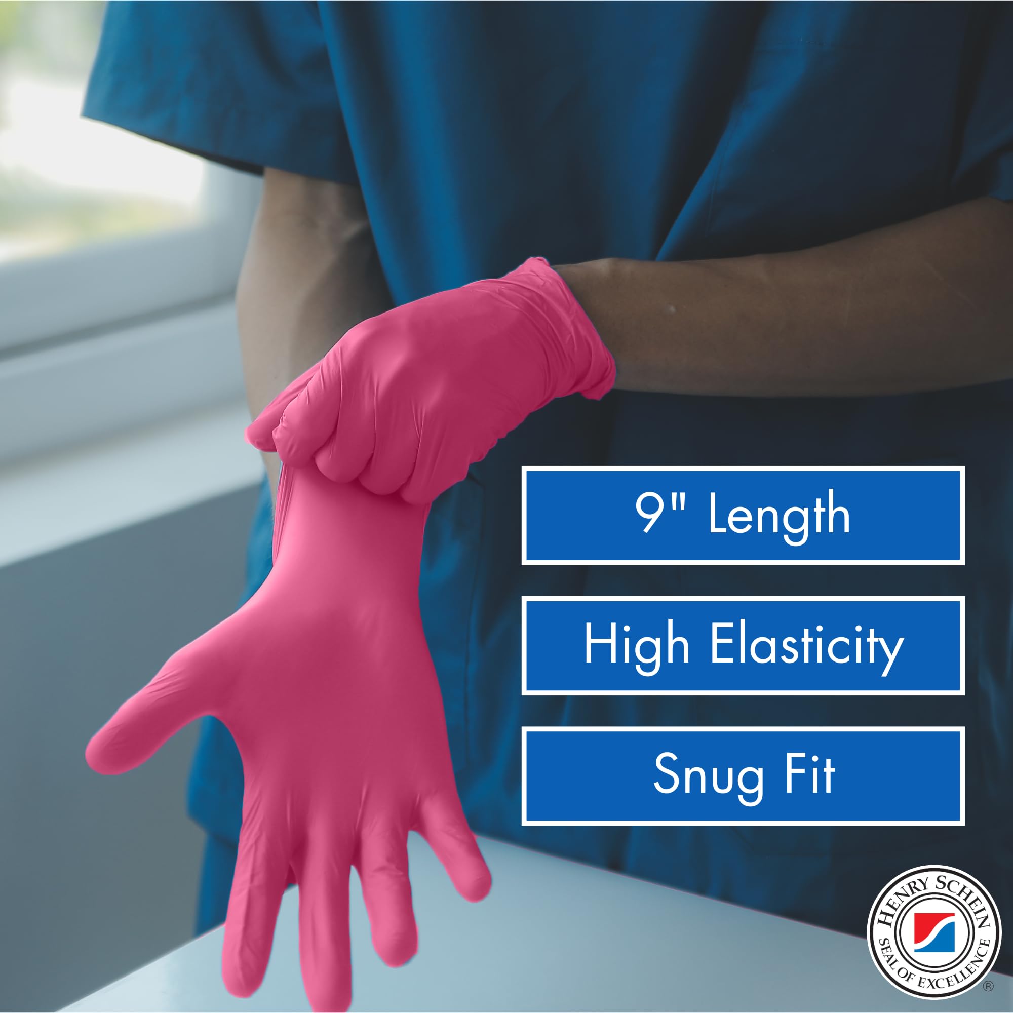 Henry Schein Criterion Nitrile Exam Gloves, Magenta Pink, 200/Box, Latex-Free, Powder-Free, Soothing Formula with Vitamin E and Aloe Vera