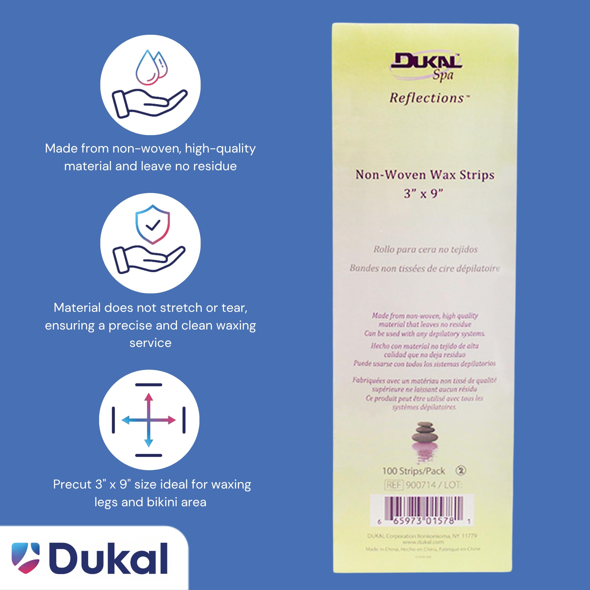 Dukal Non-Woven Waxing Strips – 3" x 9", 100 per Pack – Professional Hair Removal Strips for Face & Body, Disposable, Lint-Free, Spa & Salon Use