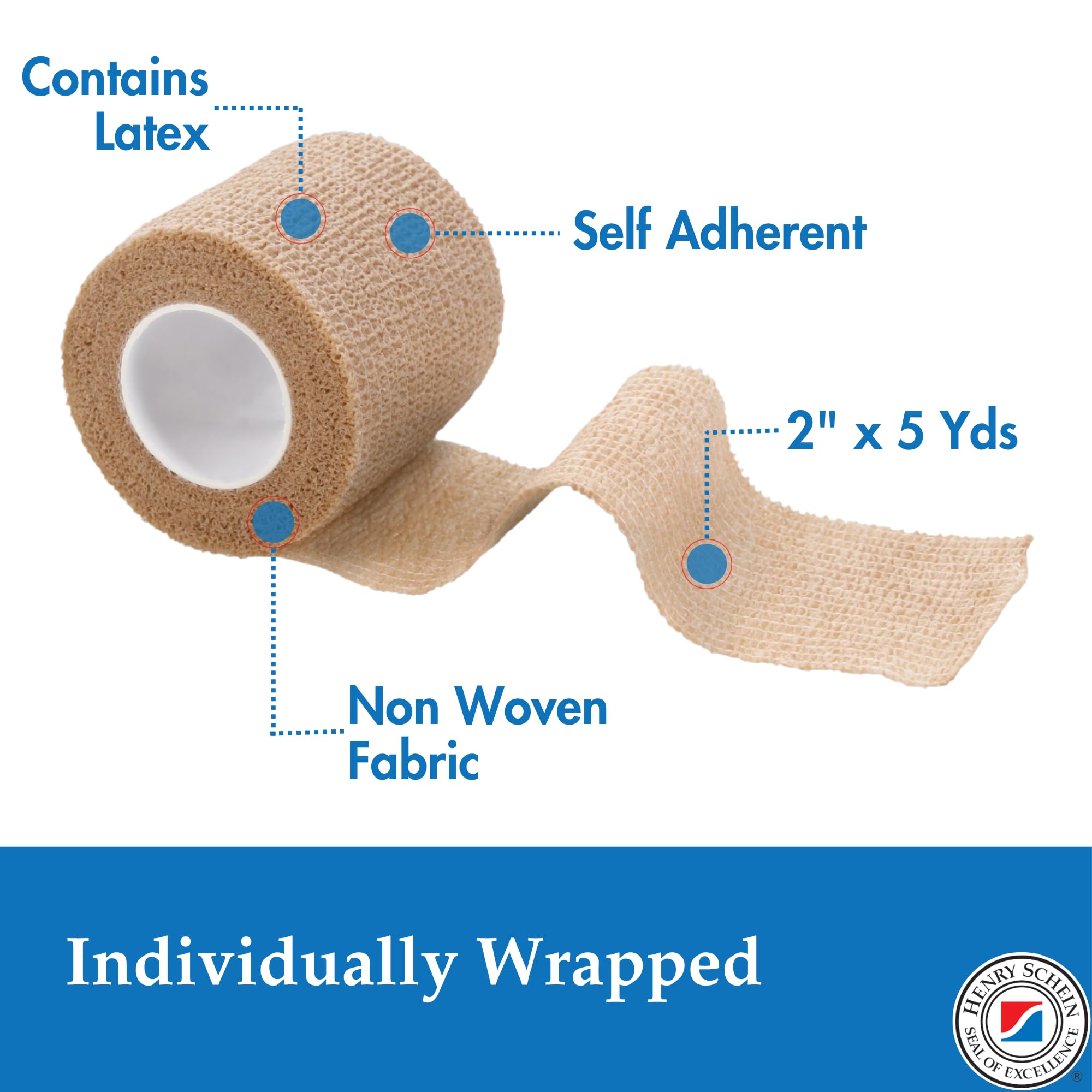Henry Schein Premium Self-Adherent Elastic Bandage Wrap – Flexible, Latex-Free, Non-Sterile Medical Wrap for Compression & Wound Support