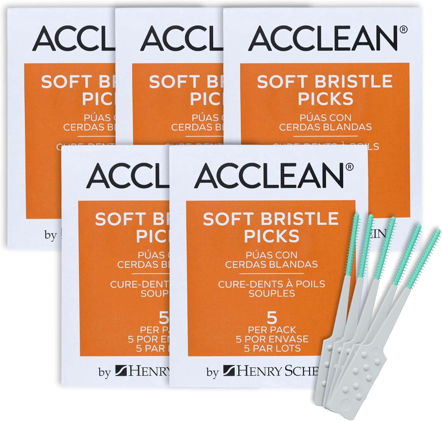 Acclean Dental Picks Patient Pack, Unflavored, Latex-Free, Disposable Plastic Picks, Tapered & Flexible, 5 Picks per Pack