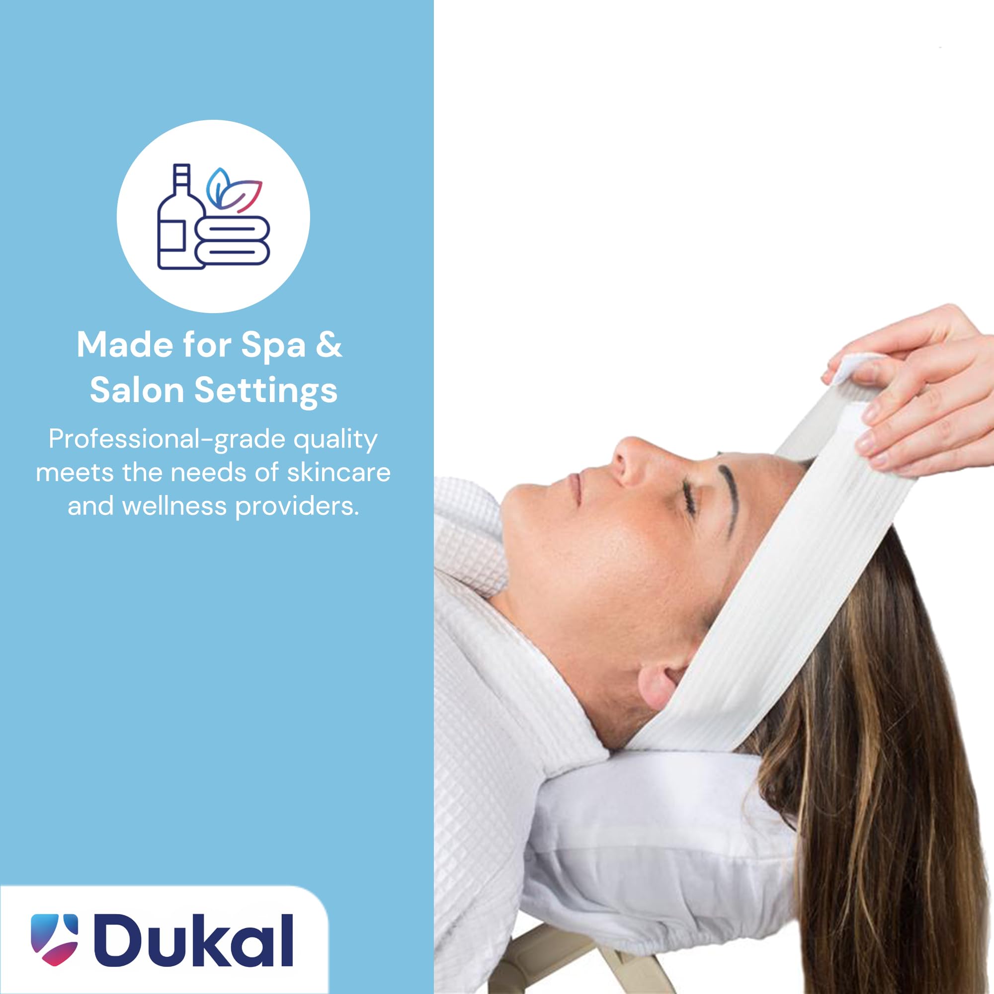 DUKAL Premium Stretch Headbands 200/BG – Disposable Spa & Beauty Headbands with Hook & Loop Closure, Adjustable Stretch Fit, Soft Lightweight Hair Wraps for Facials, Makeup, Skincare & Salon Use