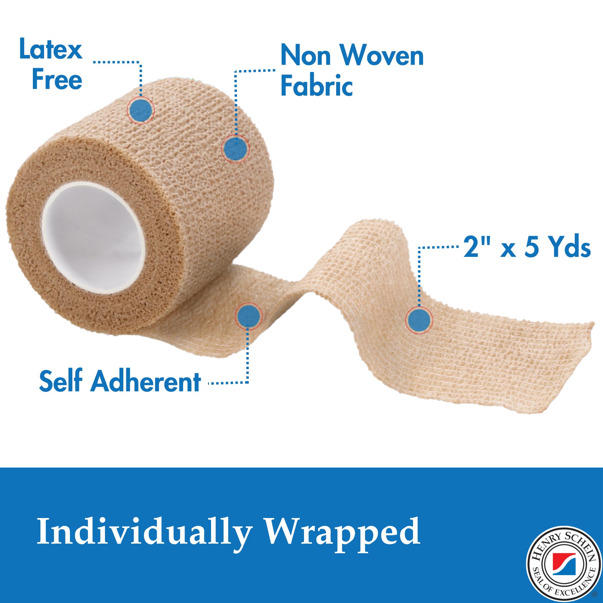Henry Schein Premium Self-Adherent Elastic Bandage Wrap – Flexible, Latex-Free, Non-Sterile Medical Wrap for Compression & Wound Support
