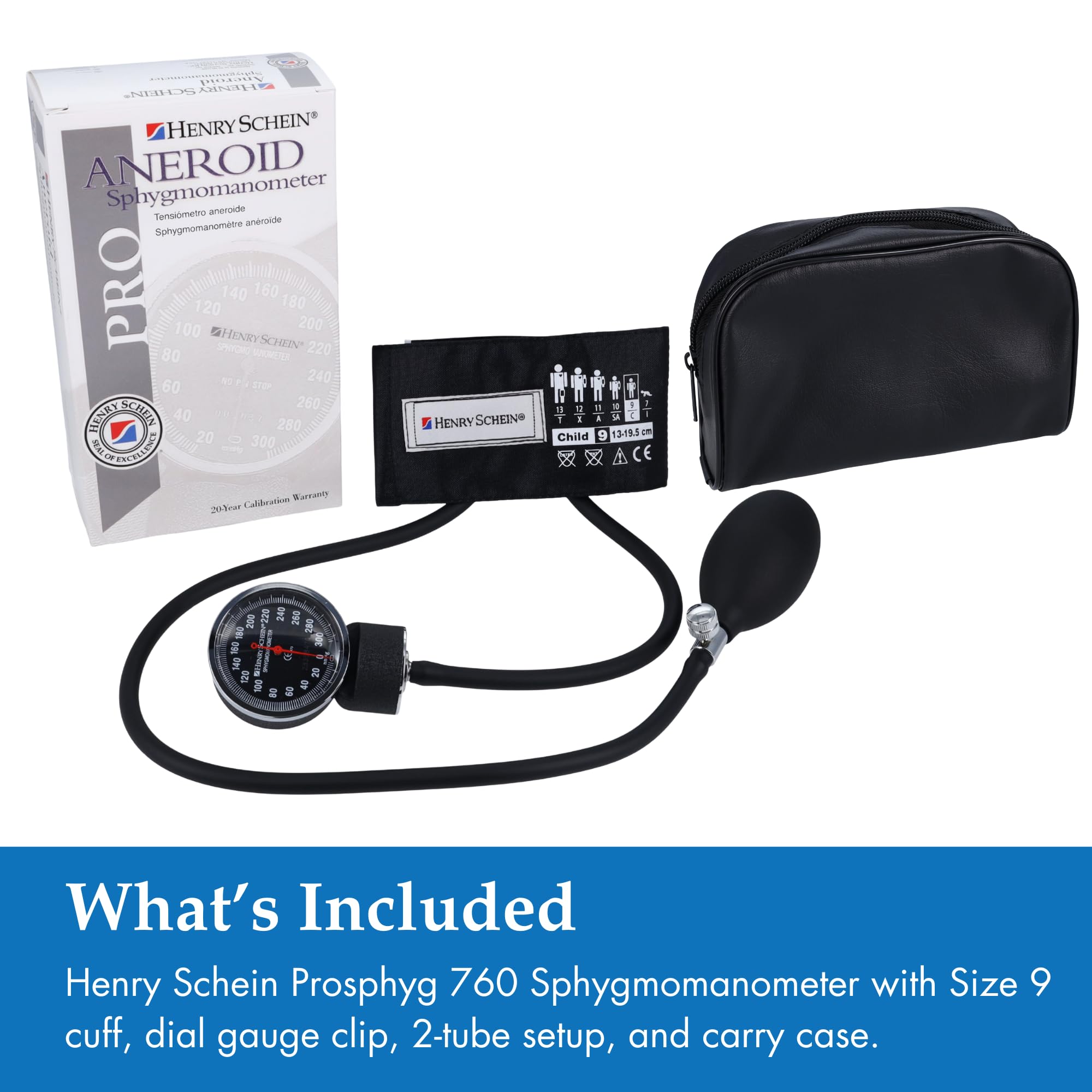 Henry Schein Prosphyg Adult Aneroid Sphygmomanometer – Black Cuff, Manual Blood Pressure Monitor, Dial Display, Reusable, Latex-Free, Carrying Case – 1 Count