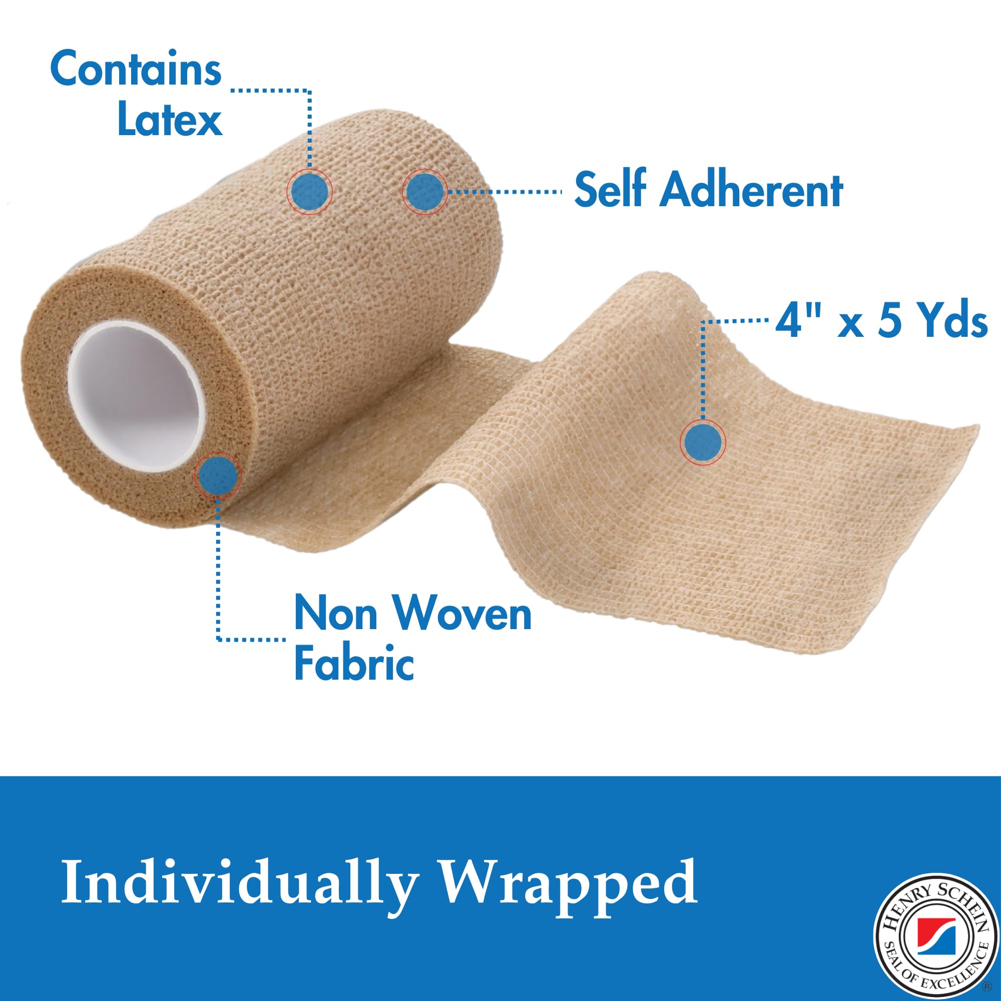 Henry Schein Premium Self-Adherent Elastic Bandage Wrap – Flexible, Latex-Free, Non-Sterile Medical Wrap for Compression & Wound Support