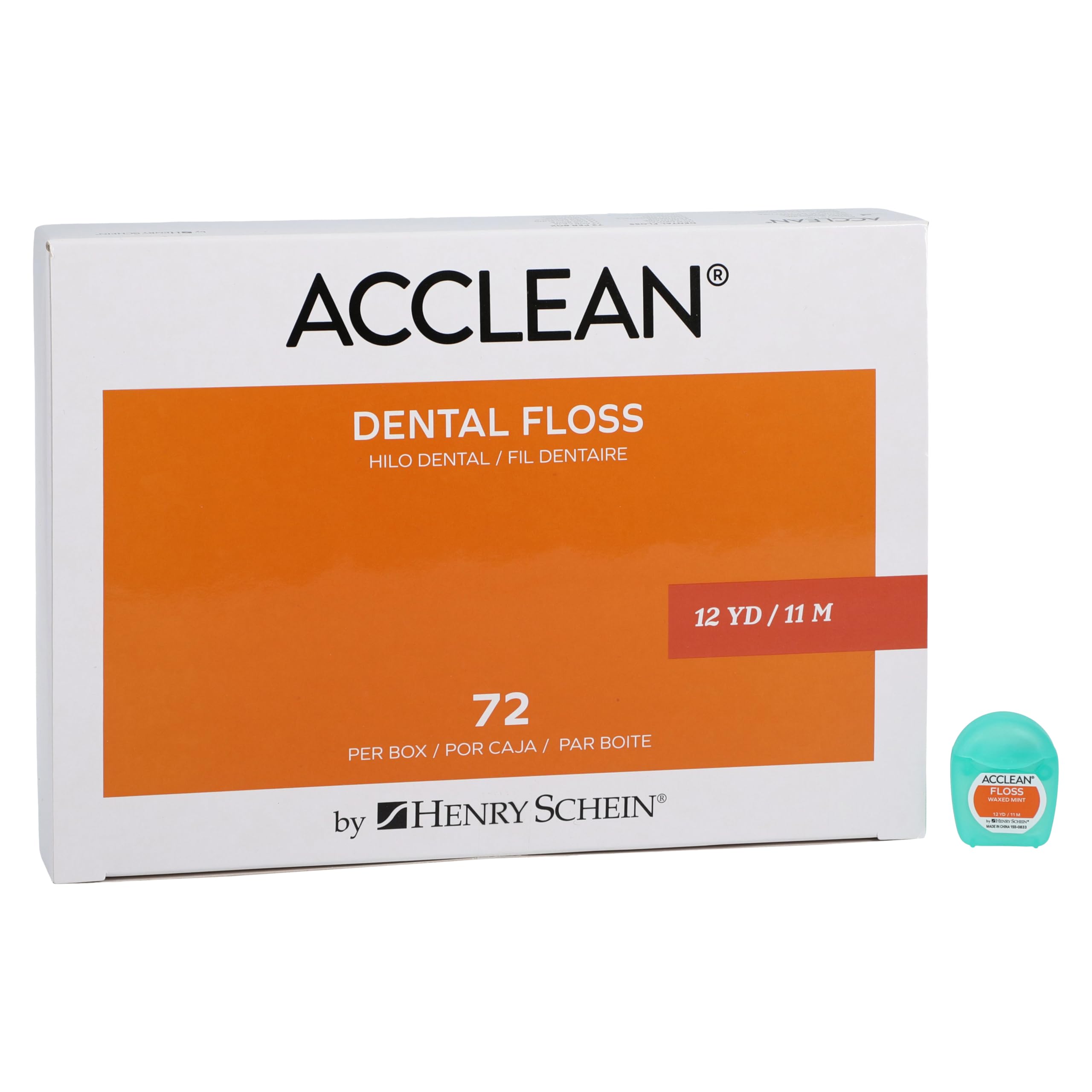 Acclean Dental Floss, Nylon, Waxed, 12 Yards, Mint Flavor, Patient Size