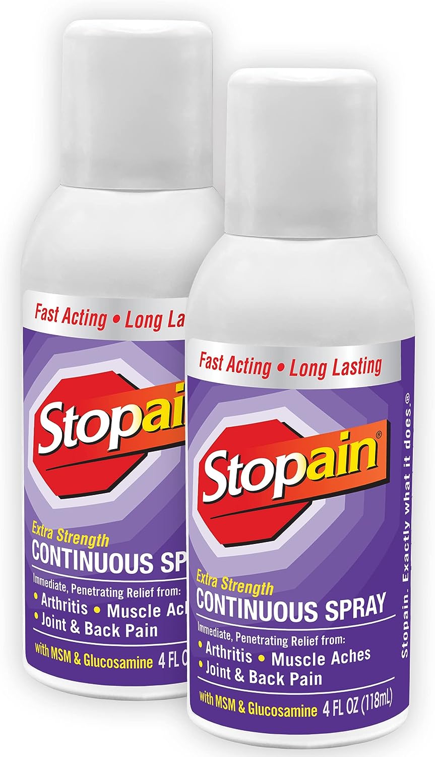 Stopain Pain Relief Spray 4oz (2 Pack) USA Made, Max Strength Fast Acting with MSM, Glucosamine, Menthol for Arthritis, Lower Back, Neck, HSA FSA Approved Topical Analgesic Products