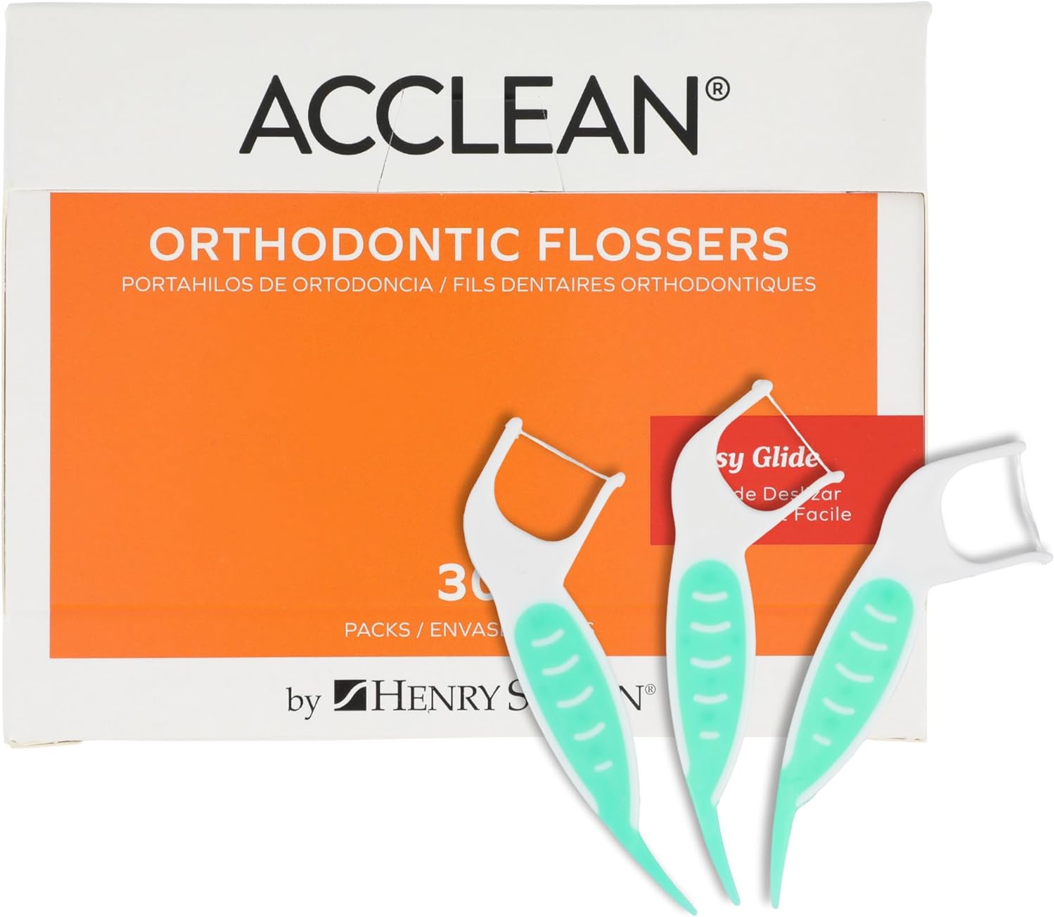 Acclean Orthopick Flosser Dispenser – 3 Flossers per Pack, 30 Packs per Box (90 Counts) – Orthodontic Dental Flossers for Braces and Appliances