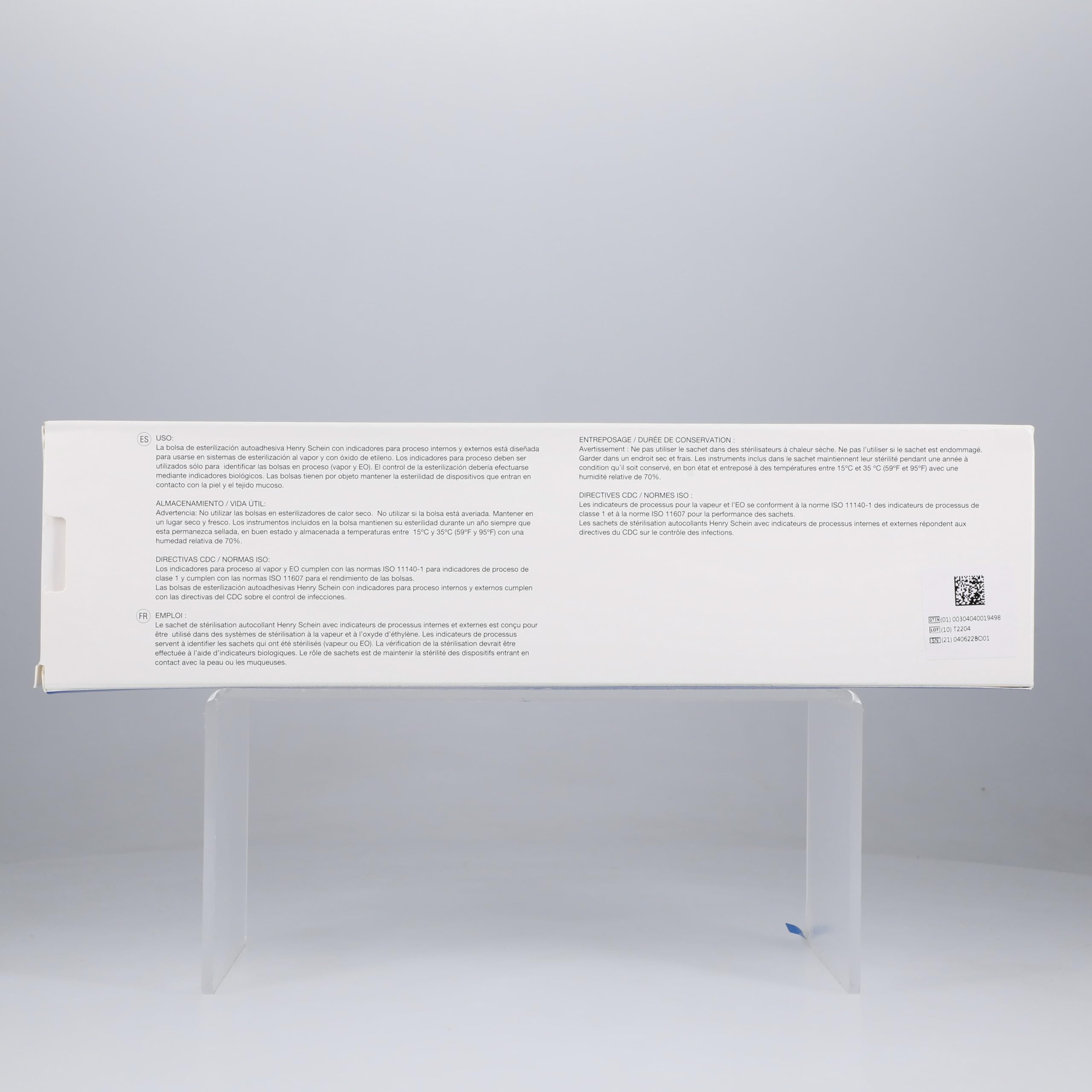 Henry Schein Self-Sealing Sterilization Pouches, Latex-Free, Built In Color Change Guide 3.25 in x 12 in 200/Bx