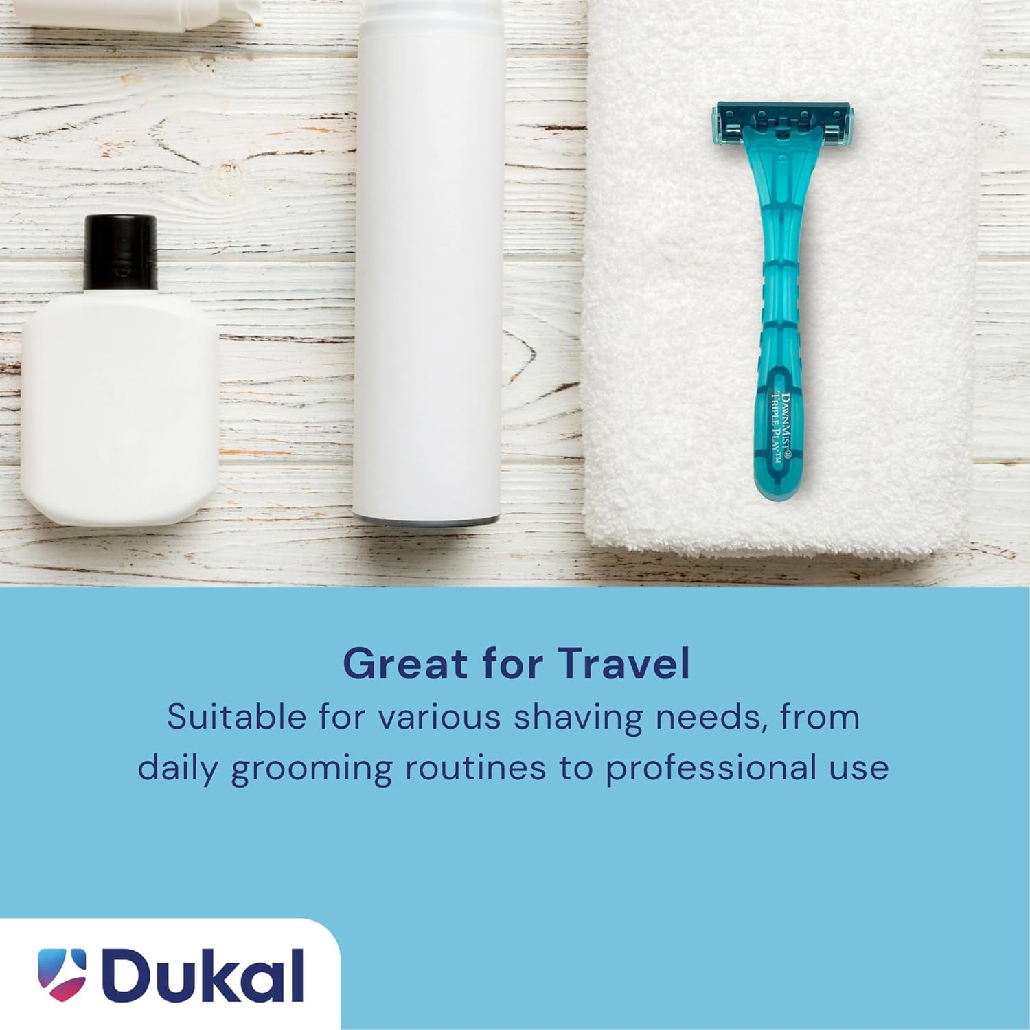 DawnMist Triple Play Personal Razor with Lubricating Strip Single Edge Triple Blade Teal DR3886