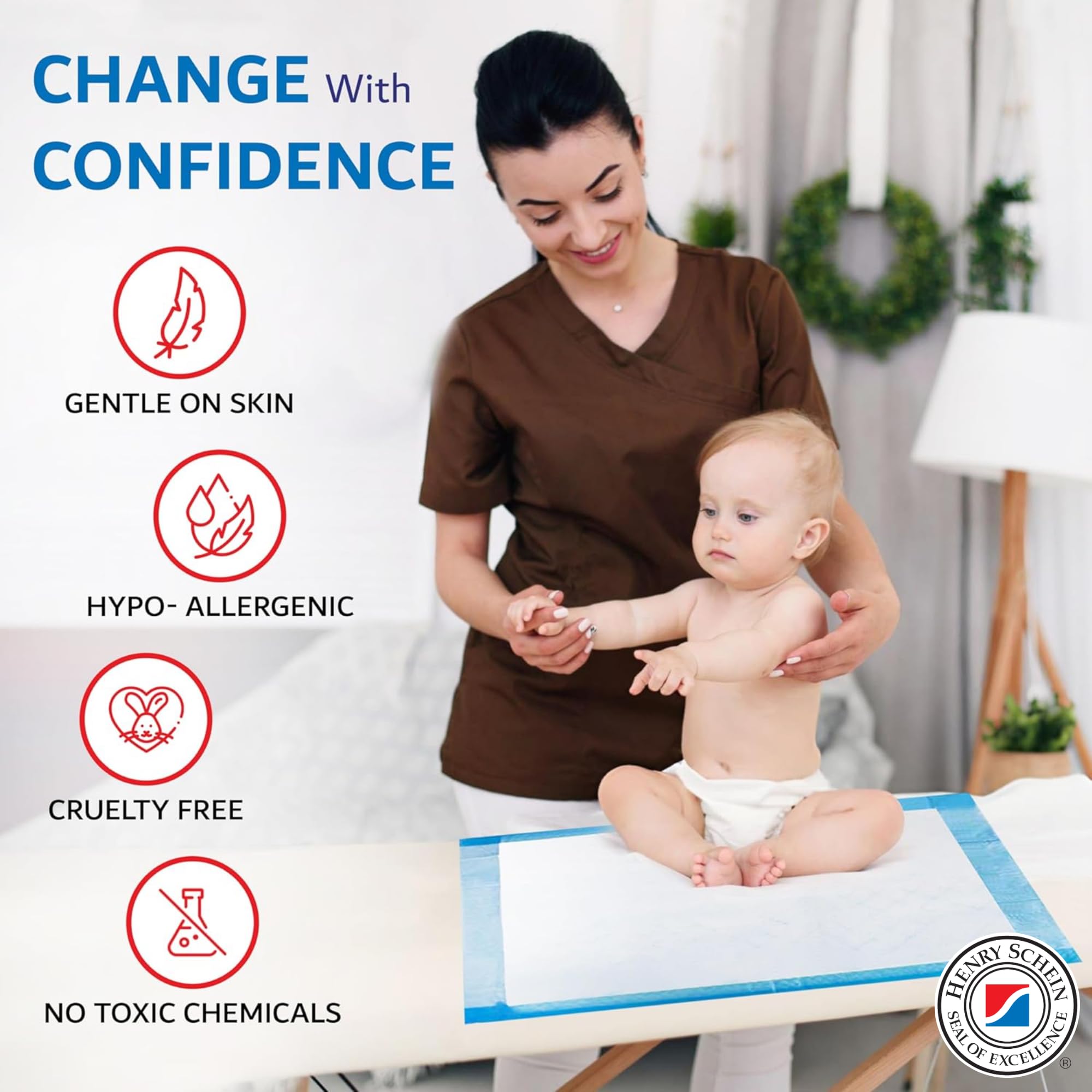 Henry Schein Disposable Underpads 30x36 – Light Absorbency, 2-Ply, Latex-Free, Poly-Backed