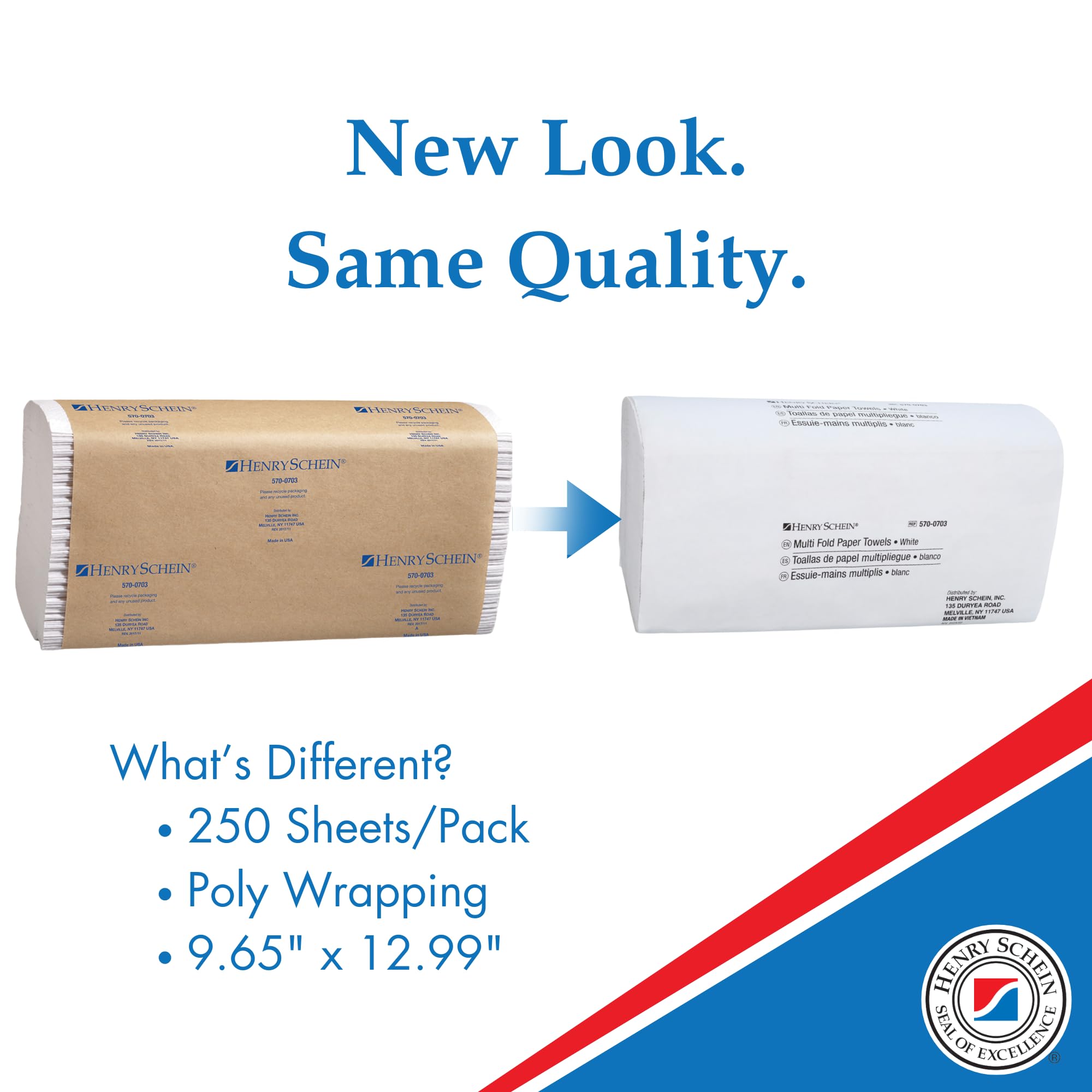 Henry Schein Multifold Paper Towels (570-0703) with Fast-Drying Absorbency Pockets, 16 Packs/Case, 250 Multifold Towels/Pack, White