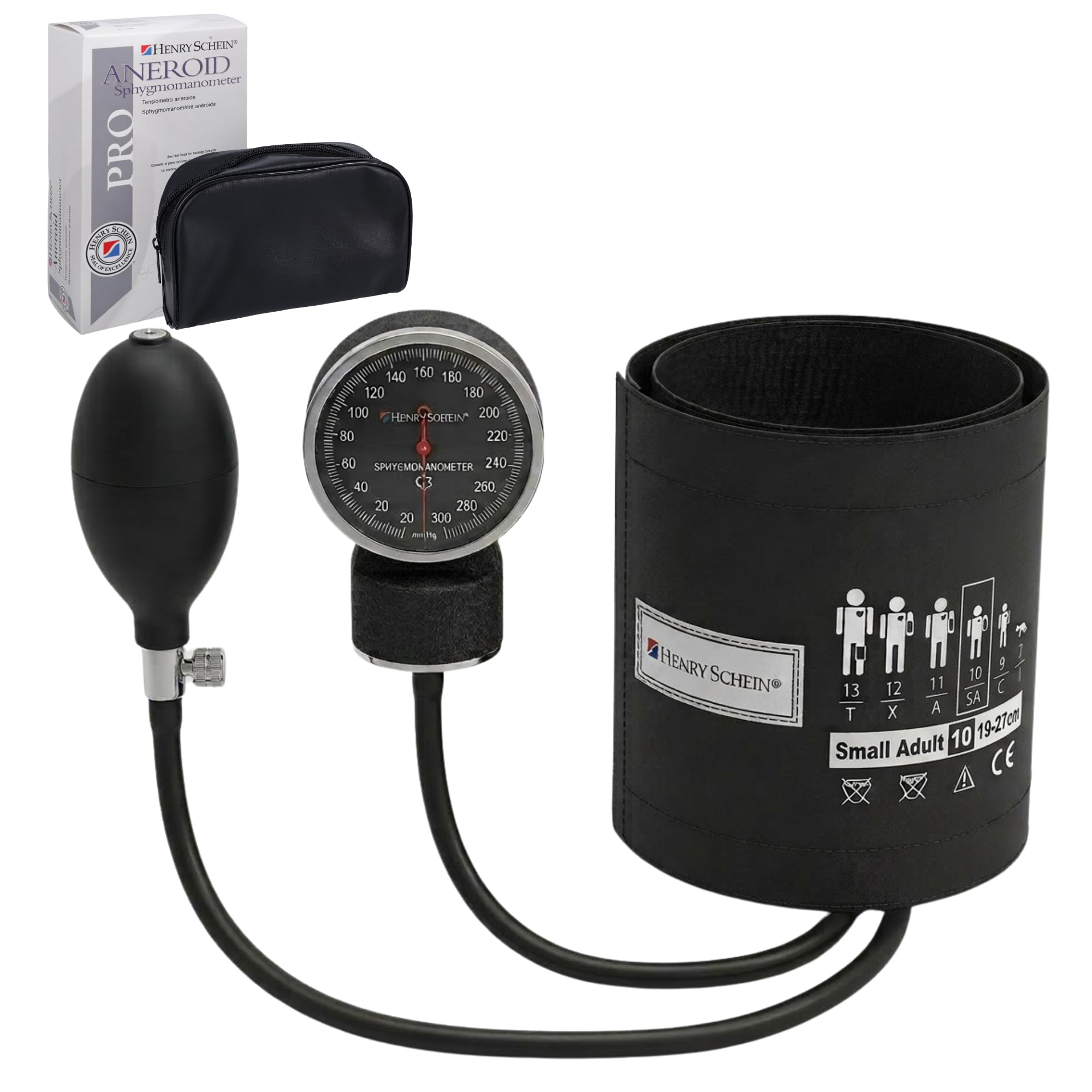 Henry Schein Prosphyg Adult Aneroid Sphygmomanometer – Black Cuff, Manual Blood Pressure Monitor, Dial Display, Reusable, Latex-Free, Carrying Case – 1 Count
