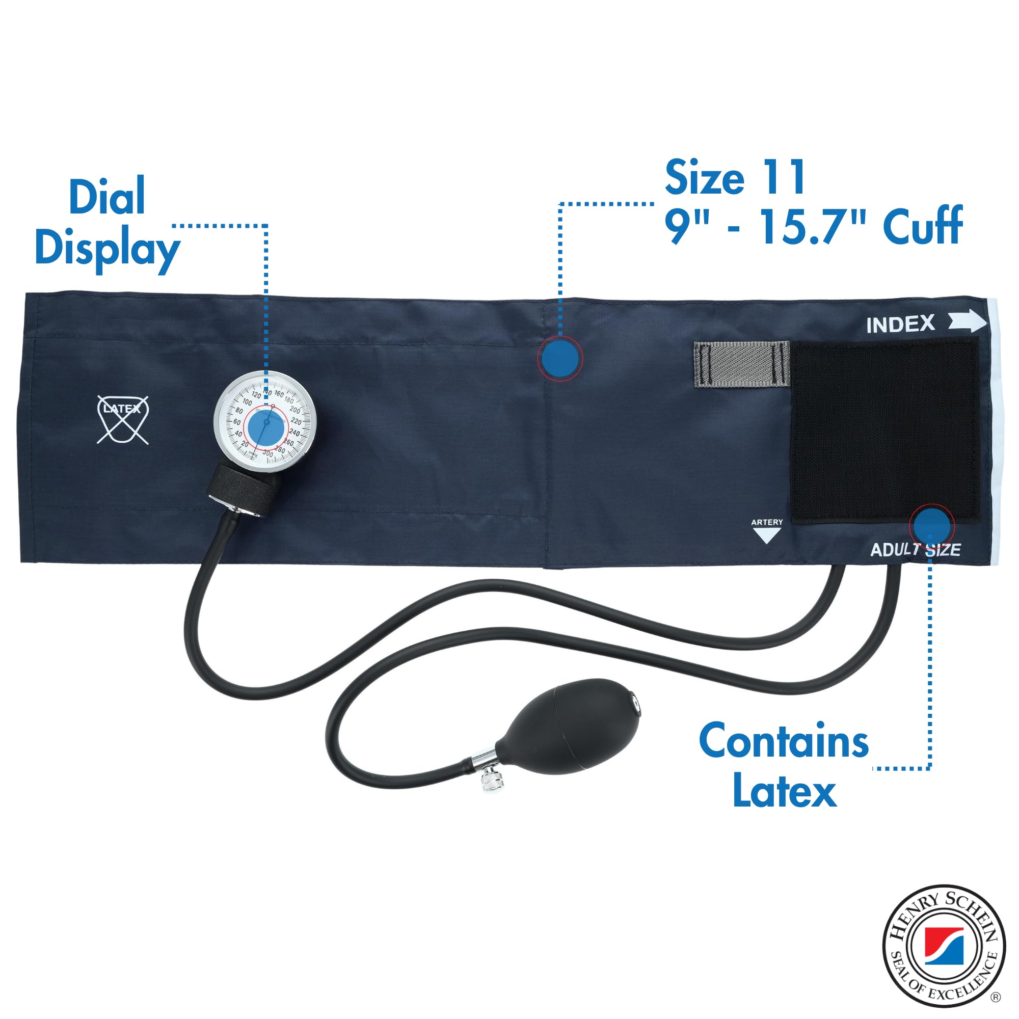 Aneroid Sphygmomanometer – Navy Blue Cuff, Manual Blood Pressure Monitor, Reusable, Dial Display, Includes Leatherette Carrying Case – 1 Count
