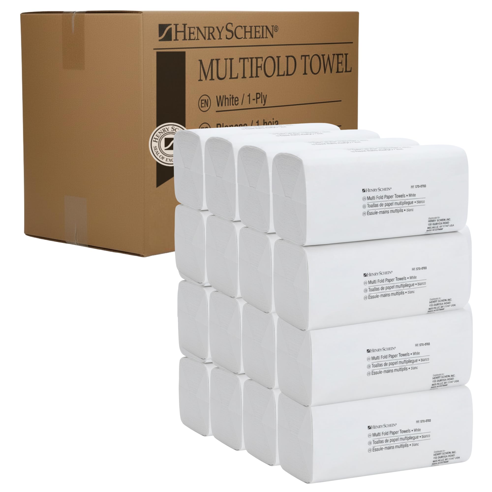 Henry Schein Multifold Paper Towels (570-0703) with Fast-Drying Absorbency Pockets, 16 Packs/Case, 250 Multifold Towels/Pack, White