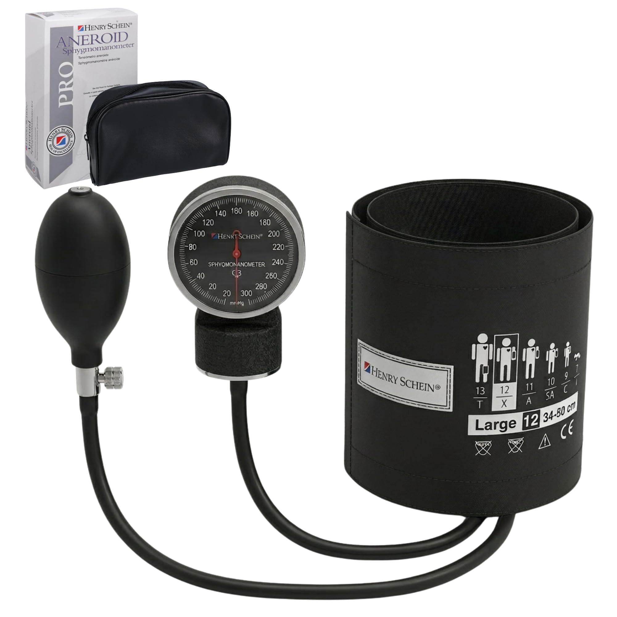 Henry Schein Prosphyg Adult Aneroid Sphygmomanometer – Black Cuff, Manual Blood Pressure Monitor, Dial Display, Reusable, Latex-Free, Carrying Case – 1 Count