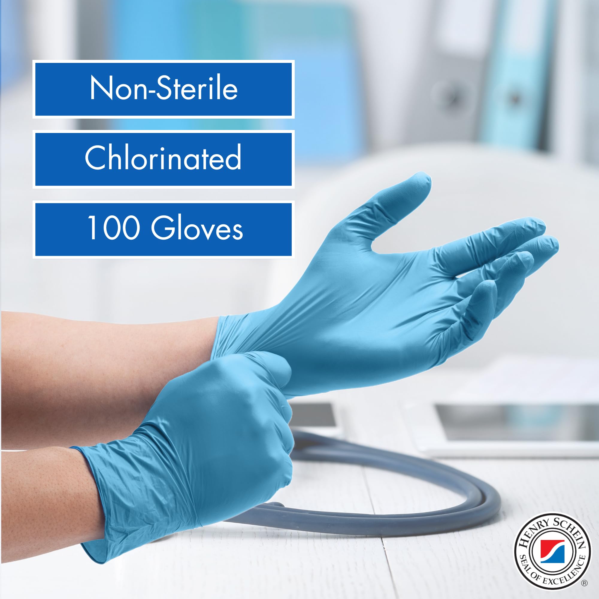 Criterion N100 Blue Nitrile Exam Gloves, 3.54 Mil, Powder-Free, Textured Fingers – Sizes XS to L: 100/Box, XL: 90/Box