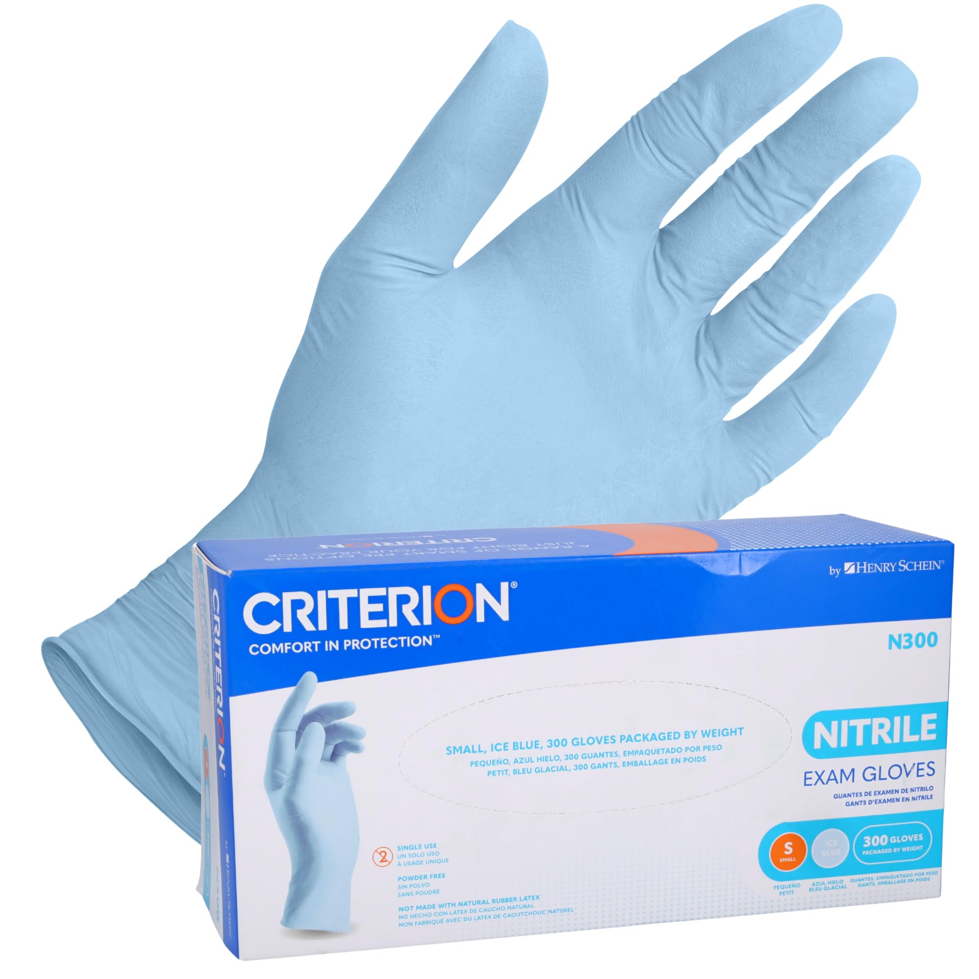 Criterion N300 Nitrile Exam Gloves, Ice Blue – Case of 10 Boxes (300/Box, 3,000 Total) – Chemo Tested, Latex-Free, Chlorinated, 2.76 Mil, Non-Sterile