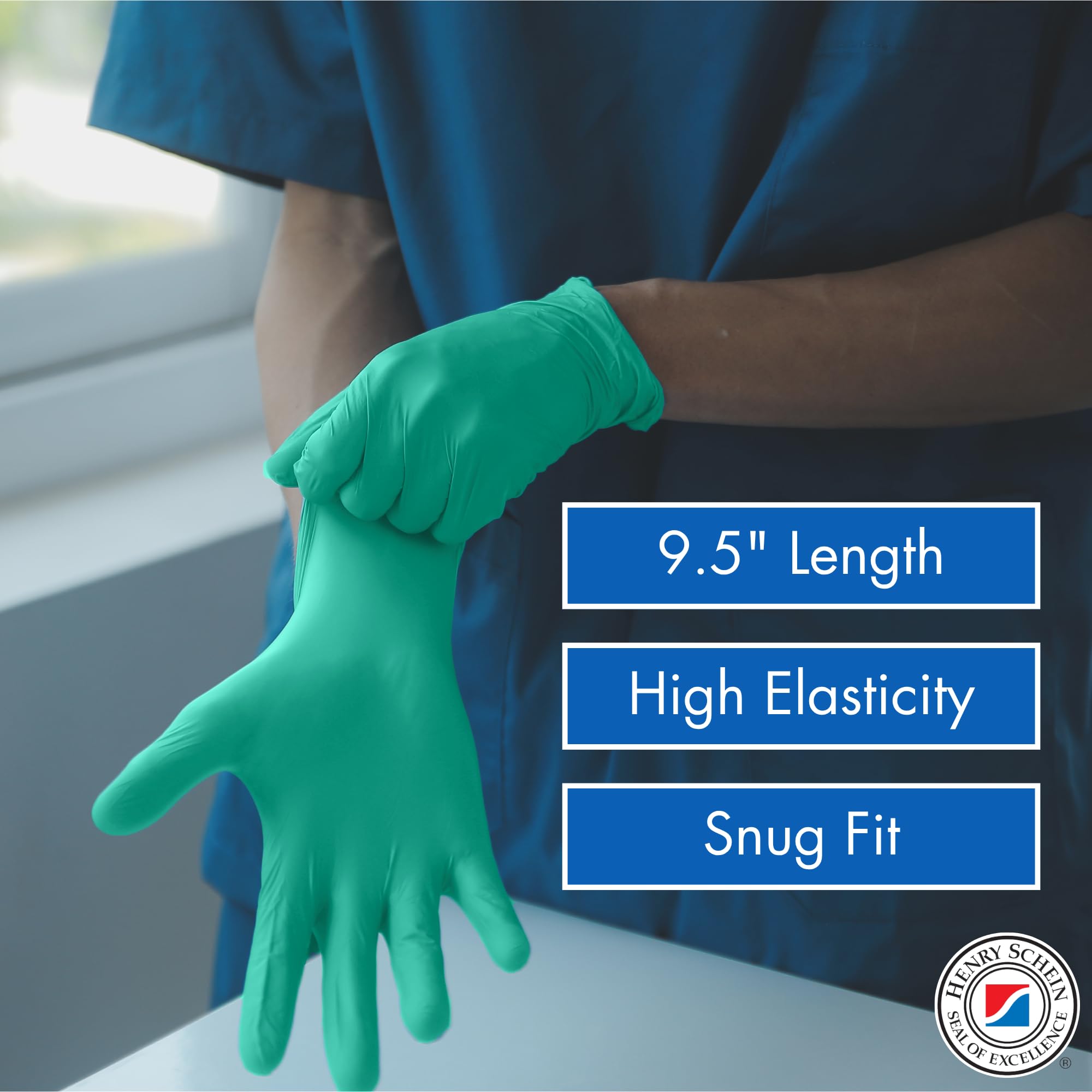 Criterion Chloroprene Exam Gloves, XS-X-Large, Green, 100/Box – Non-Sterile, Latex-Free, Disposable, Textured Fingers, 4.33 Mil Finger Thickness, Chemical & Tear Resistant, Beaded Cuff