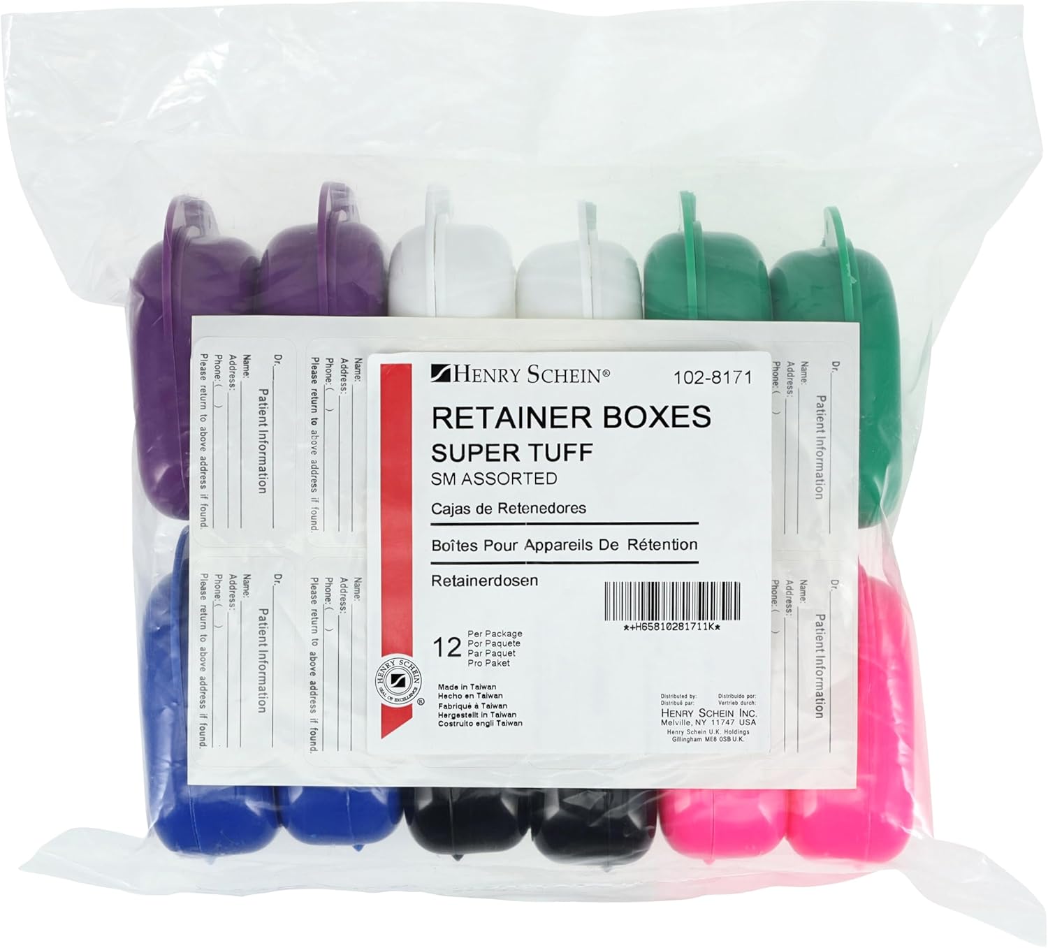 Henry Schein Retainer Boxes, Pack of 12, Assorted Colors, Super Tuff
