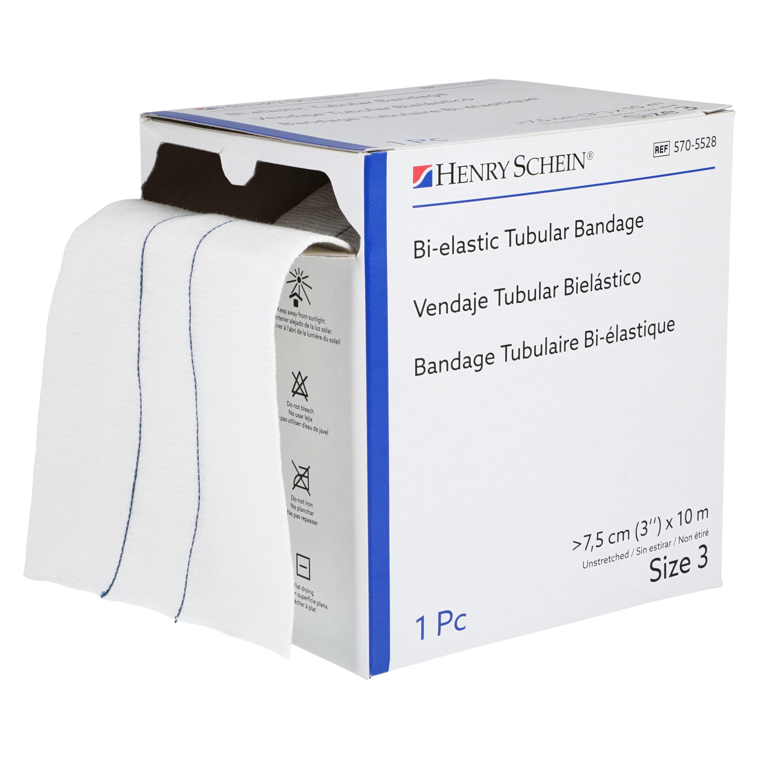 Henry Schein Tubular Bandage, White, Non-Sterile, Bi-Elastic Stretch, Reusable, Viscose/Polyamide/Elastane Material, Latex-Free, Each