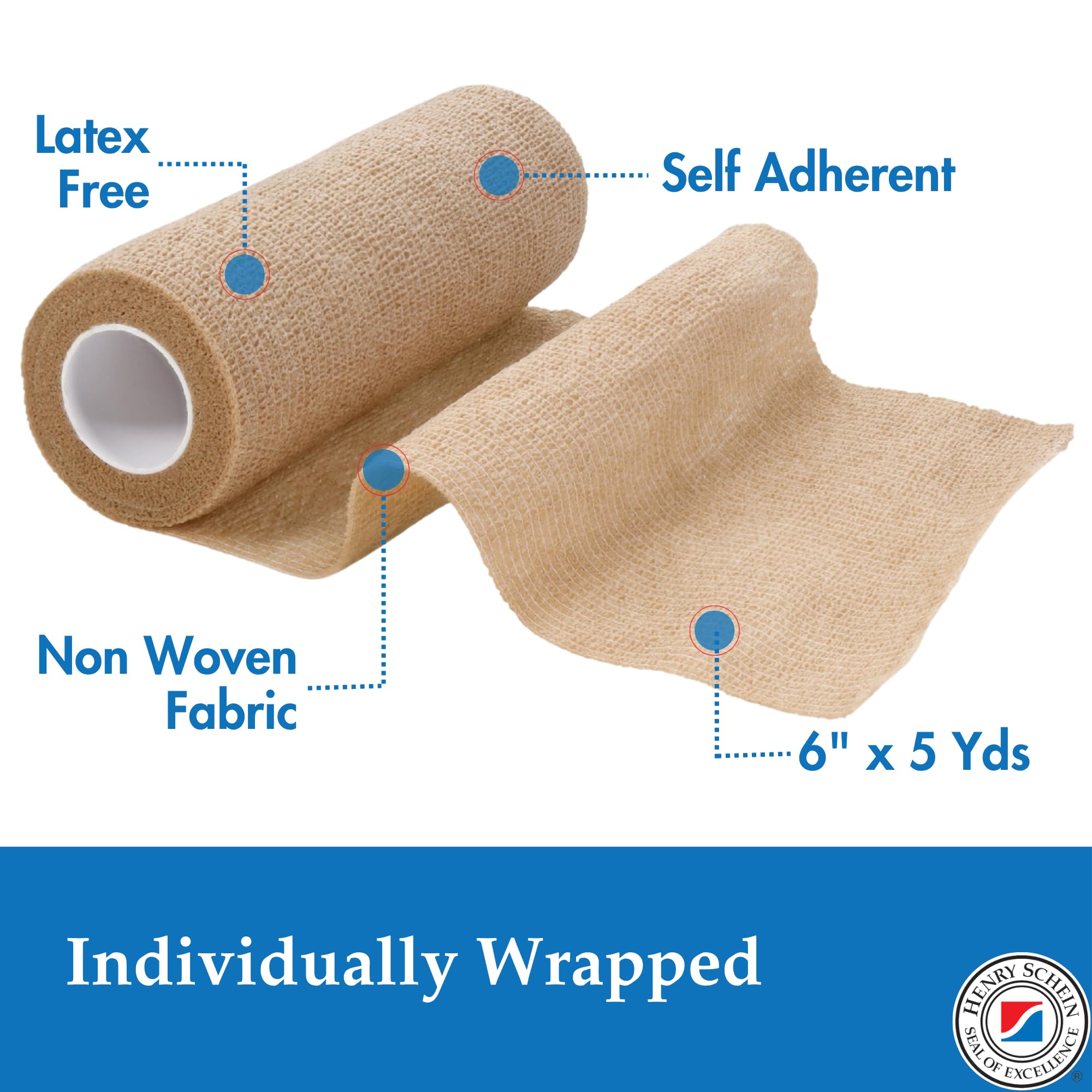 Henry Schein Premium Self-Adherent Elastic Bandage Wrap – Flexible, Latex-Free, Non-Sterile Medical Wrap for Compression & Wound Support