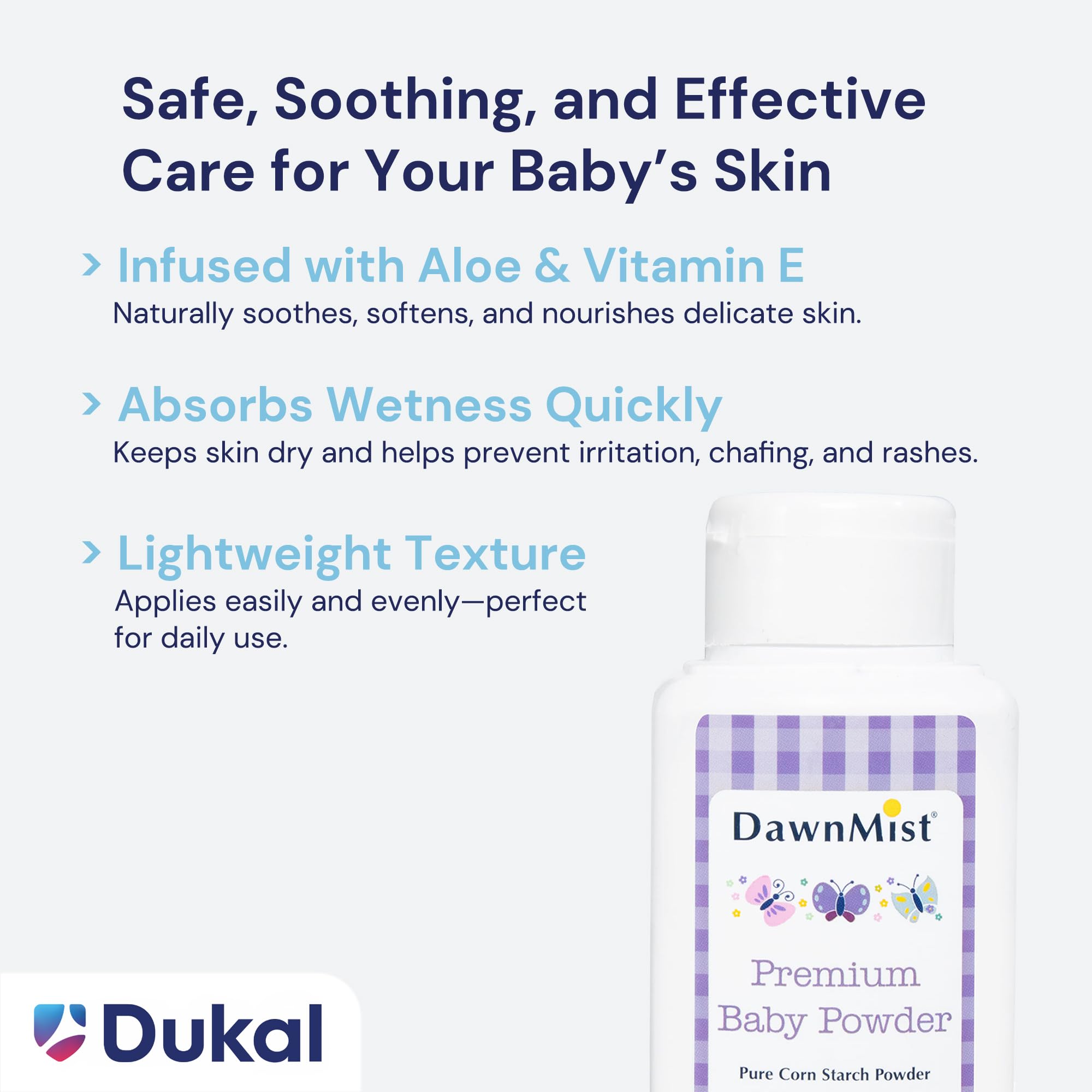 Dukal DawnMist Premium Baby Powder, 3.5 oz Bottles – Talc-Free Formula, Gentle & Soothing for Delicate Skin