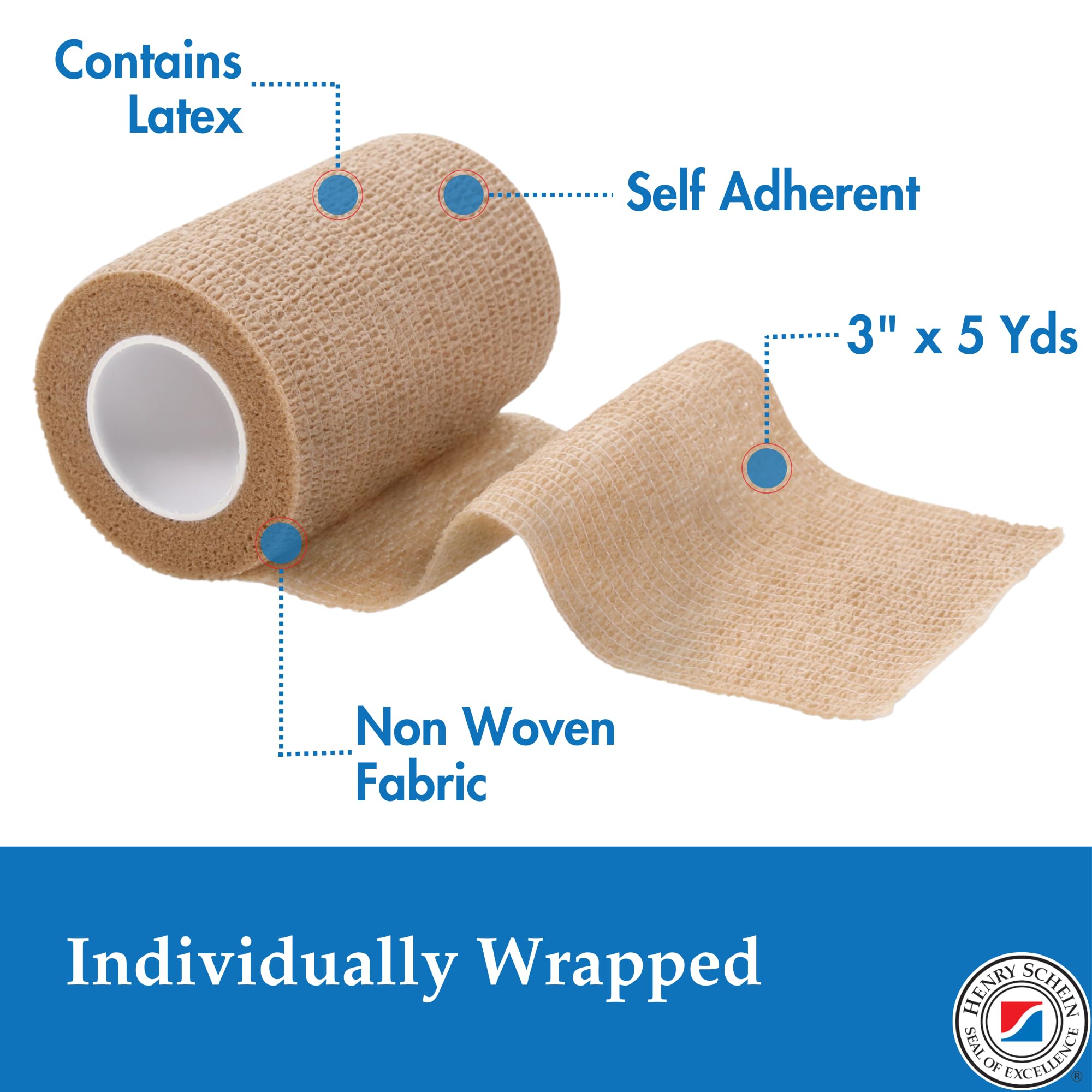 Henry Schein Premium Self-Adherent Elastic Bandage Wrap – Flexible, Latex-Free, Non-Sterile Medical Wrap for Compression & Wound Support