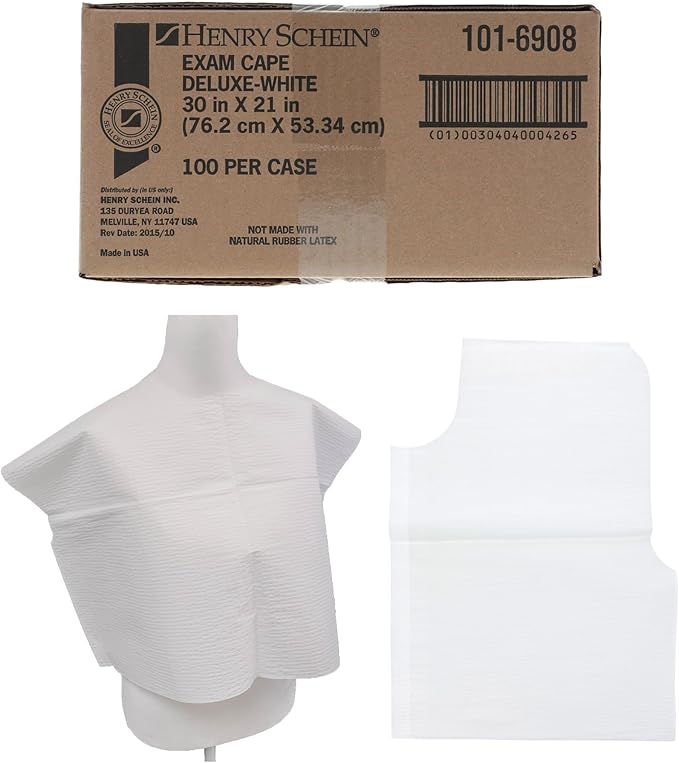 Henry Schein Disposable Exam Cape – 100/Case, 3-Ply Tissue, 30" x 21", Waist-Length Coverage for Patient Comfort & Protection
