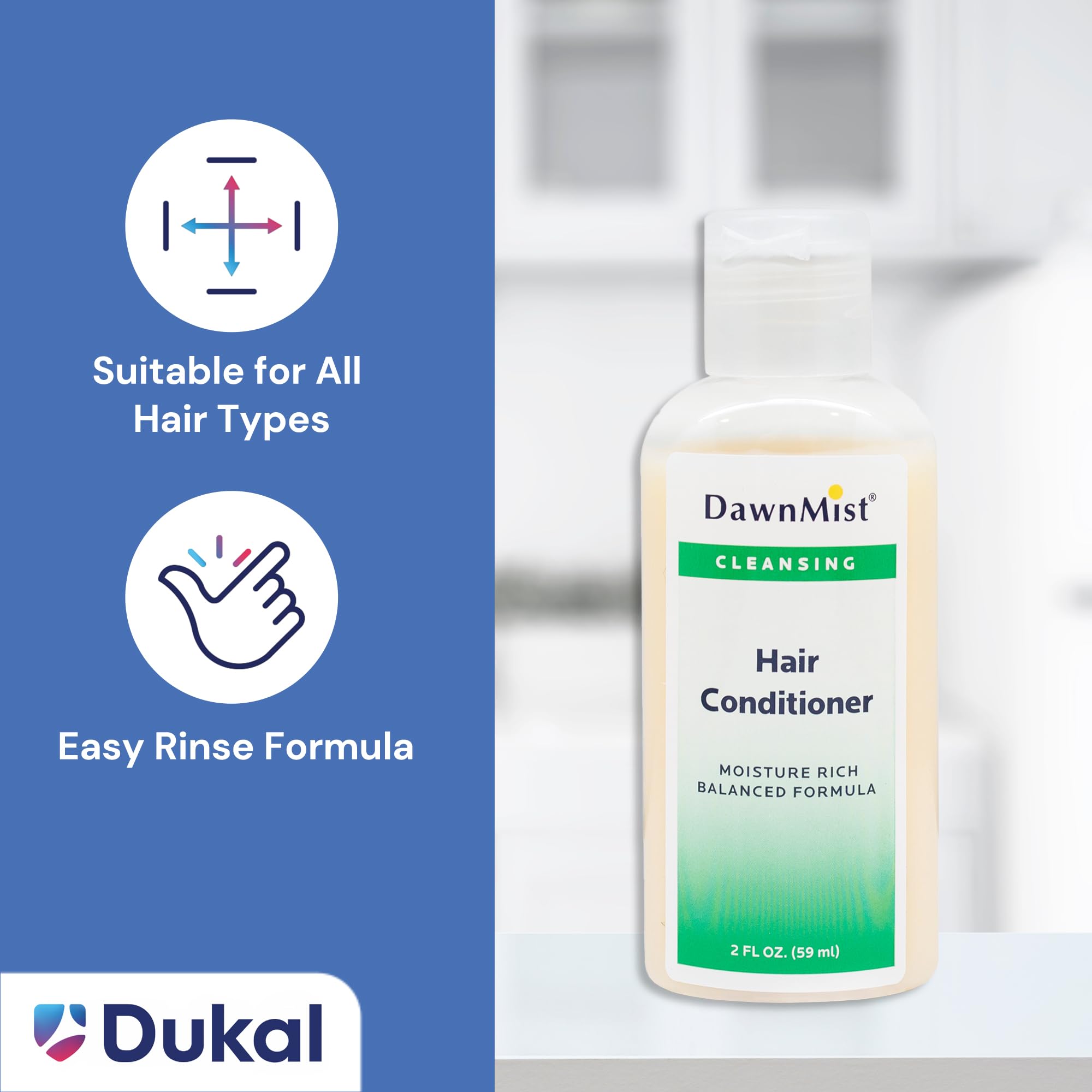 DawnMist Dukal Hair Conditioner 2 oz Bottles with Flip Caps Bulk Travel-Size Hotel Amenities for Hospitality, Guest Rooms, Gyms, and More