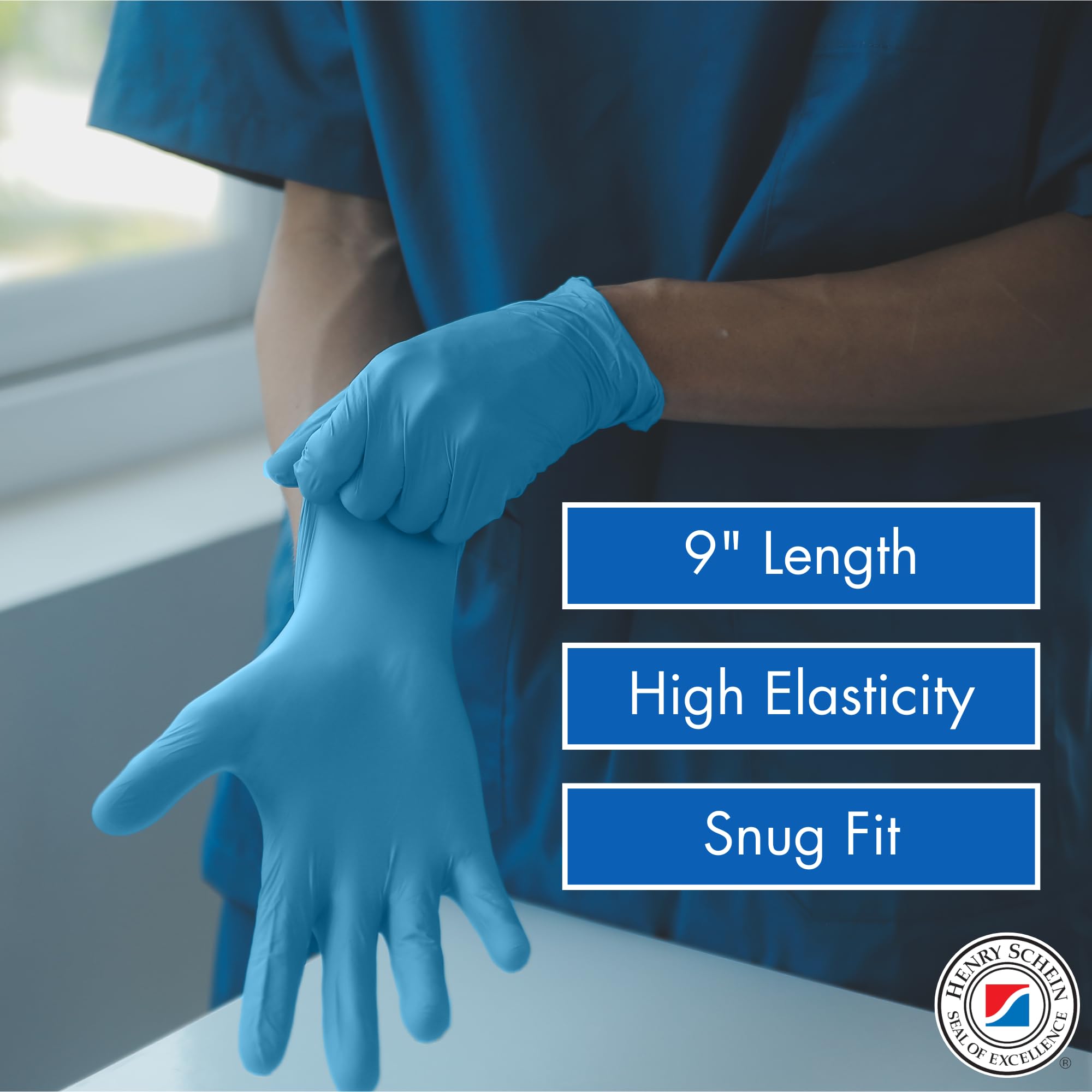 Criterion N100 Blue Nitrile Exam Gloves, 3.54 Mil, Powder-Free, Textured Fingers – Sizes XS to L: 100/Box, XL: 90/Box