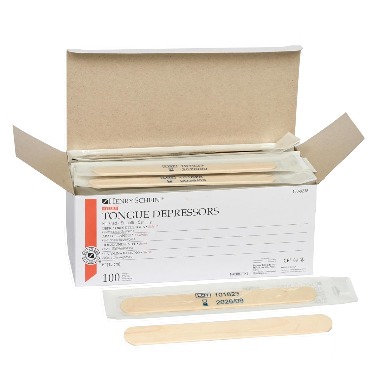Henry Schein Sterile Tongue Depressor, 6-Inch Adult Size - Disposable, Splinter- Free Wood - Versatile for Medical, Arts, and Crafts- 10 Box/CA (100/Box) - Total 1000 Counts