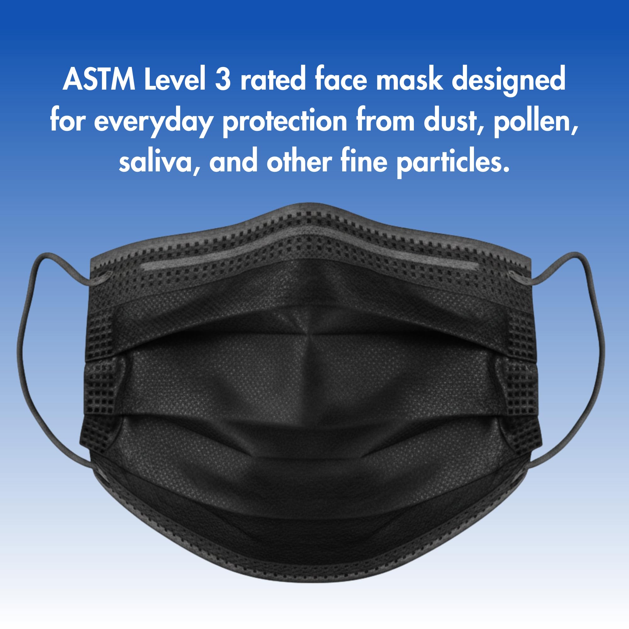 Criterion ASTM Level 3 Disposable Face Mask – Black, 3-Ply, Fluid Resistant, Latex-Free, Flat Earloops, Adult, 50/Box