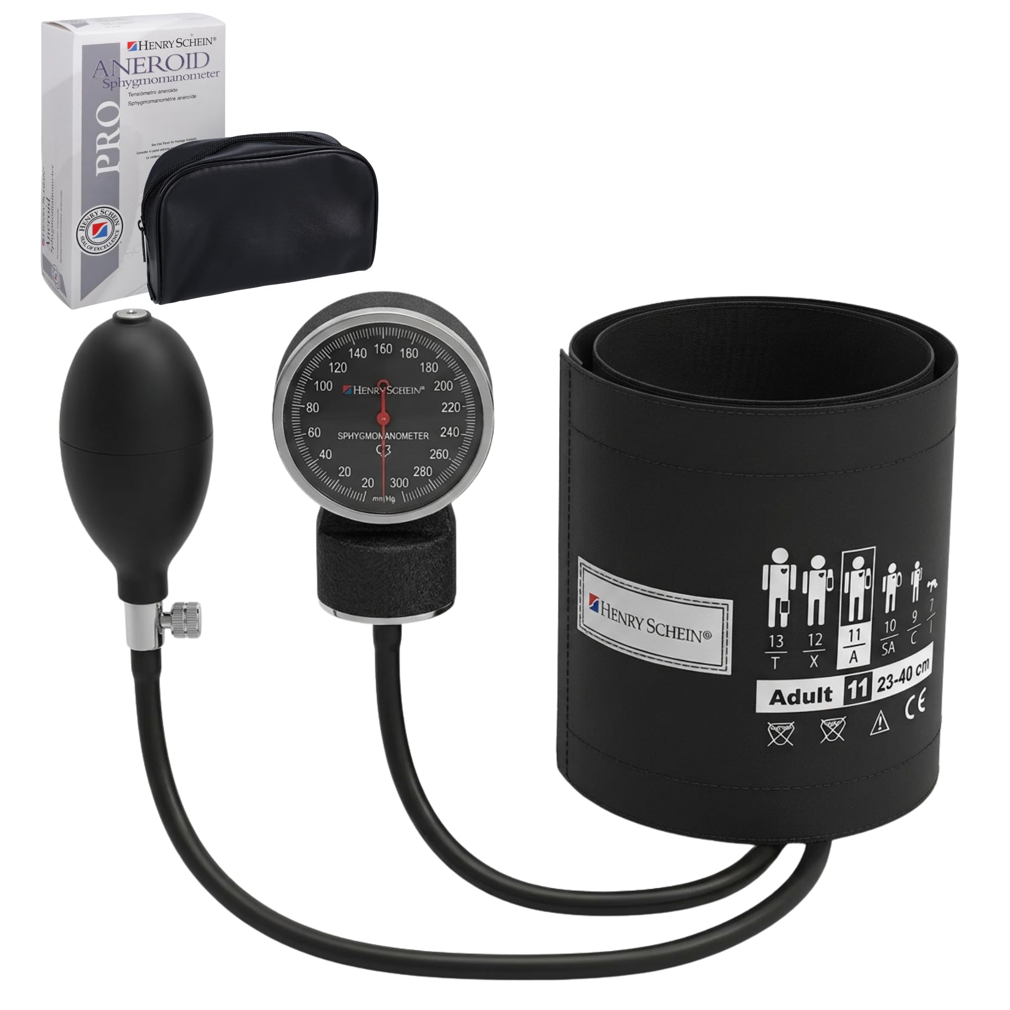 Henry Schein Prosphyg Adult Aneroid Sphygmomanometer – Black Cuff, Manual Blood Pressure Monitor, Dial Display, Reusable, Latex-Free, Carrying Case – 1 Count