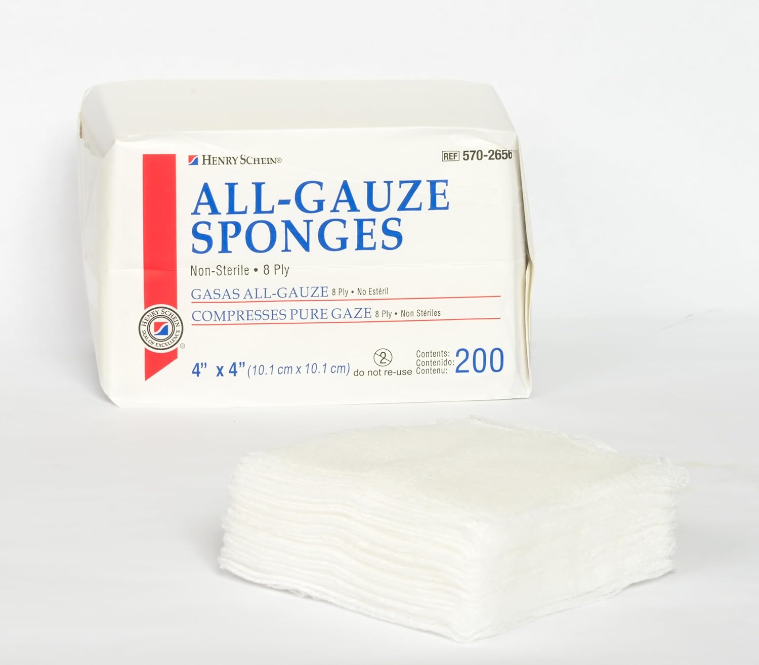 Henry Schein 200/Pack Non-Sterile Gauze Pads 4’’ x 4’’ for Wound Dressing Gauze Sponge-Pads for Wound Care - 8-Ply - 100% Cotton & Highly Absorbent