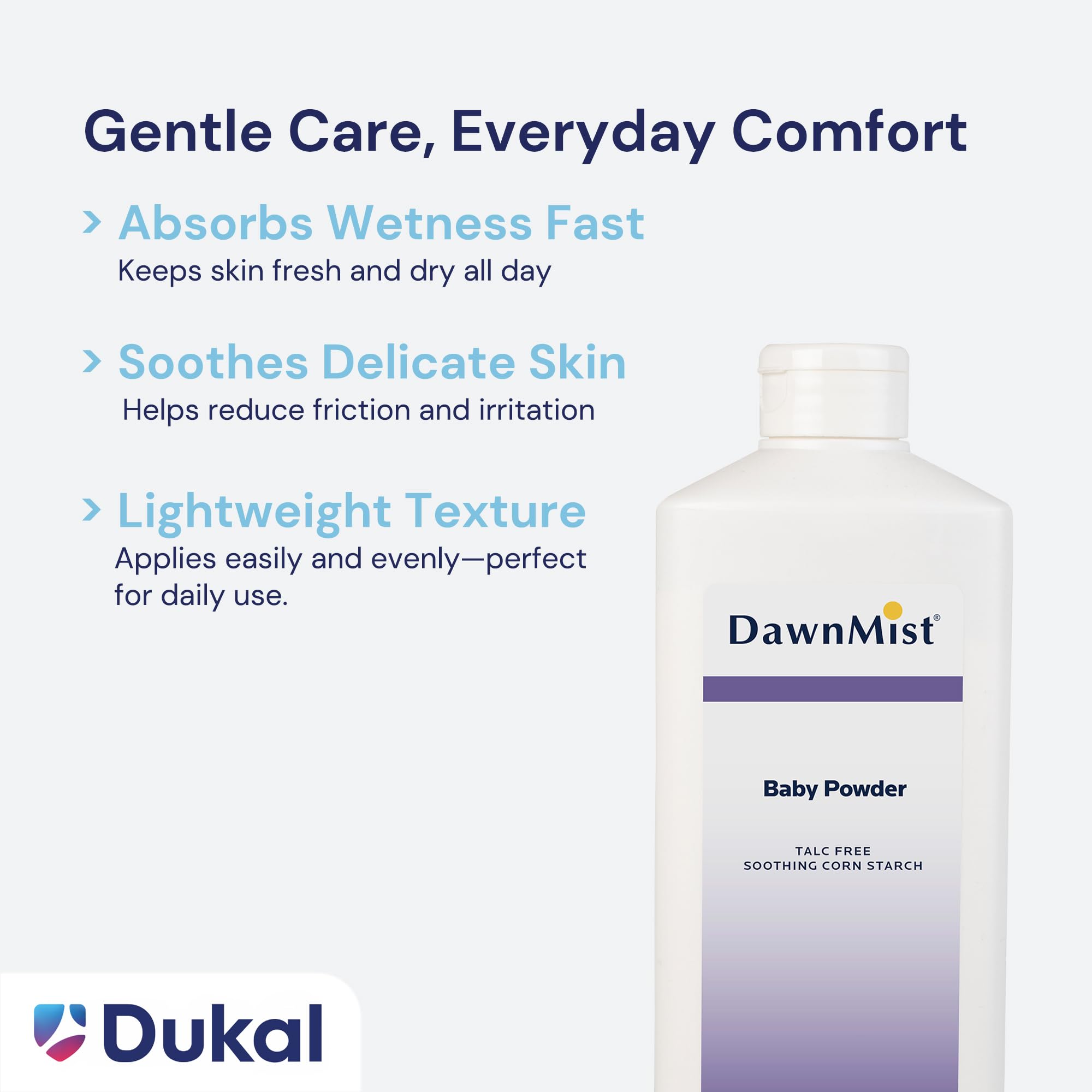 Dukal DawnMist Cornstarch Baby Powder 14 oz – Pack of 2 | Gentle, Talc-Free Formula for Baby & Adult Use, Soothes & Absorbs Moisture