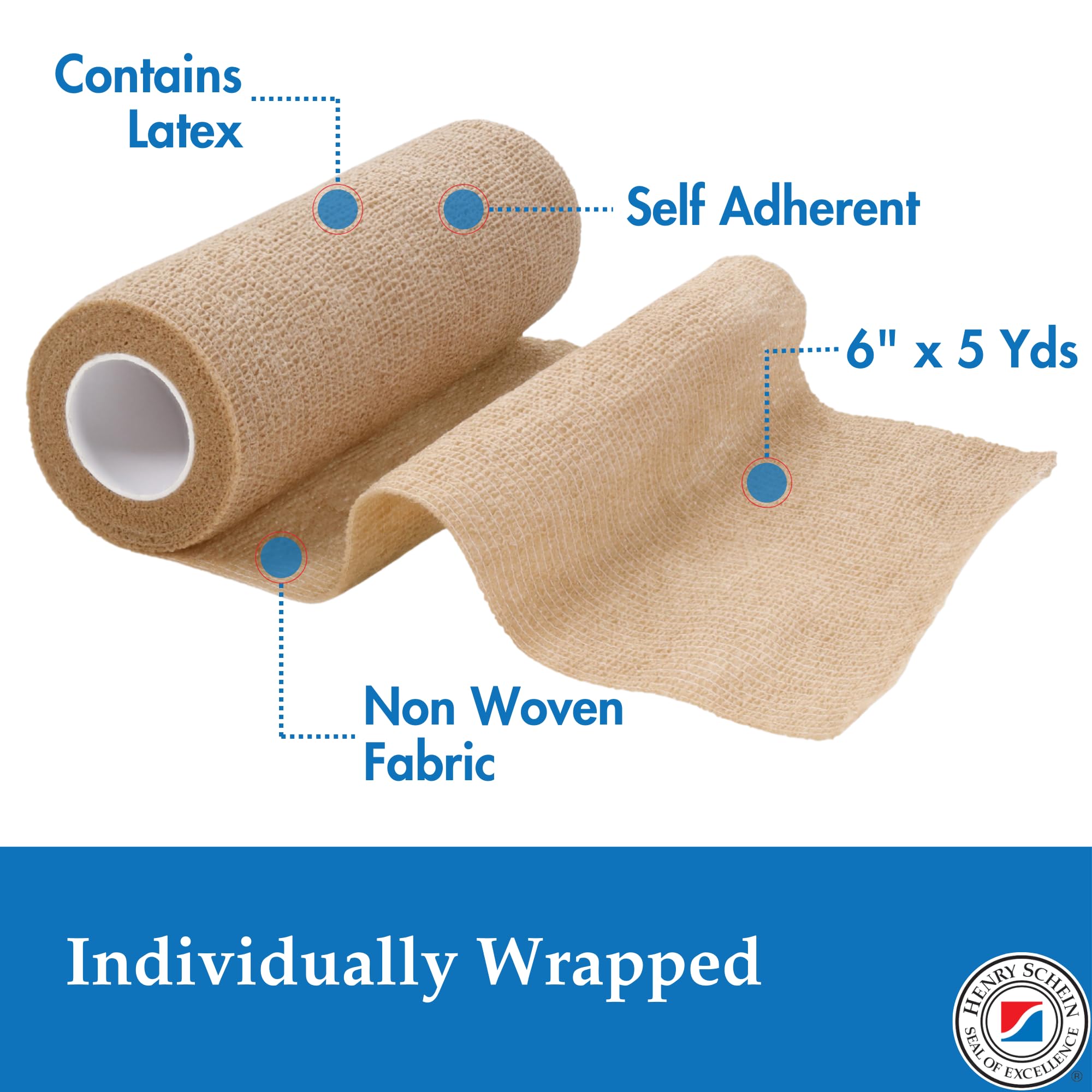 Henry Schein Premium Self-Adherent Elastic Bandage Wrap – Flexible, Latex-Free, Non-Sterile Medical Wrap for Compression & Wound Support