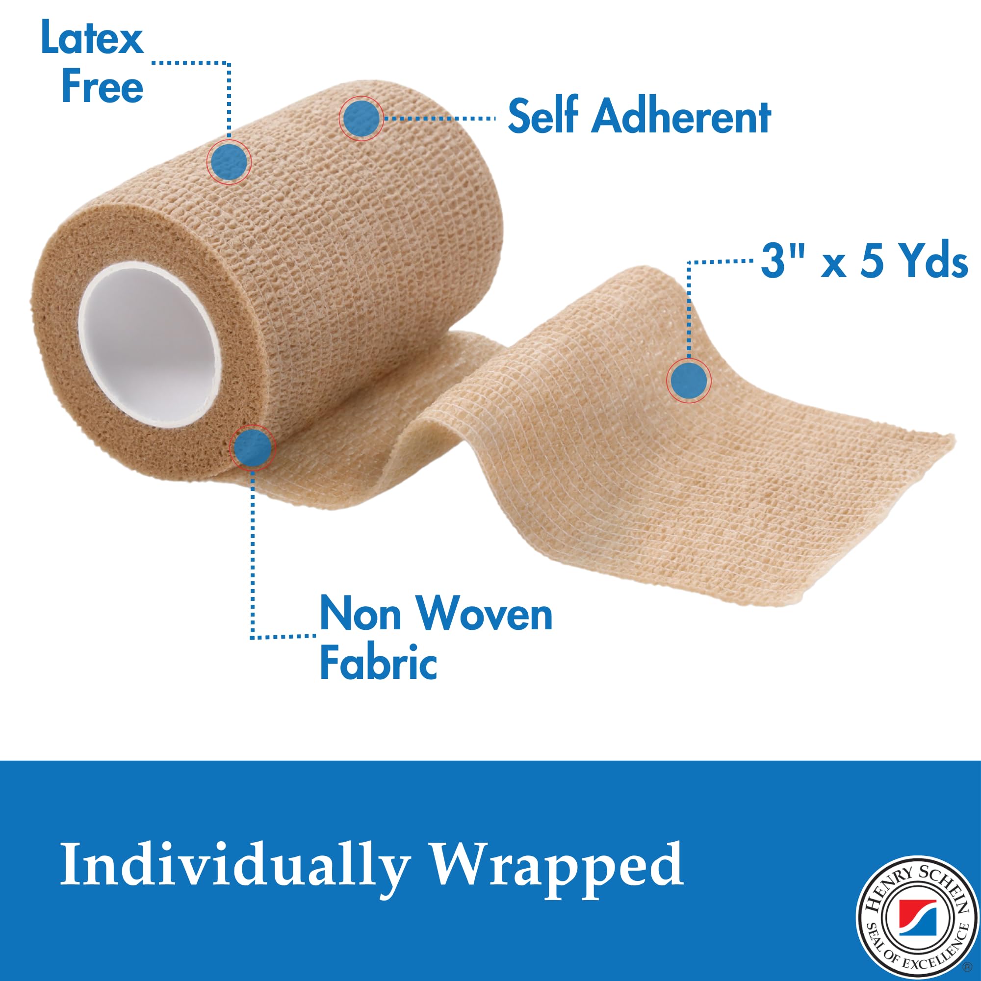 Henry Schein Premium Self-Adherent Elastic Bandage Wrap – Flexible, Latex-Free, Non-Sterile Medical Wrap for Compression & Wound Support
