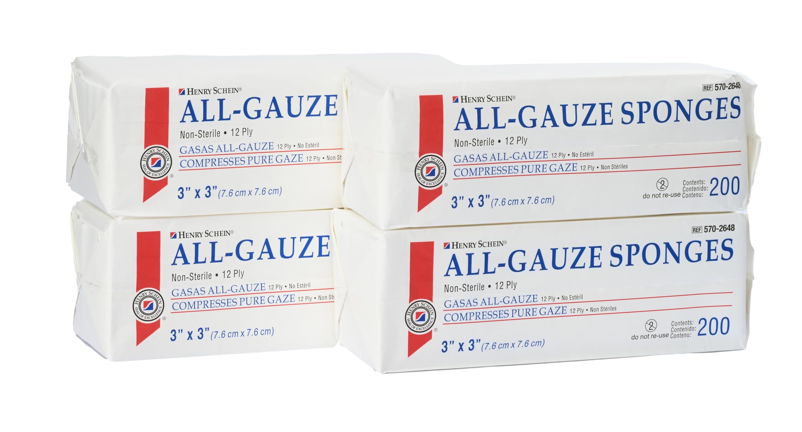 Henry Schein 200-Pack Non-Sterile Gauze Pads 3’’ x 3’’ for Wound Dressing Gauze Sponge-Pads for Wound Care,100% Cotton & Highly Absorbent