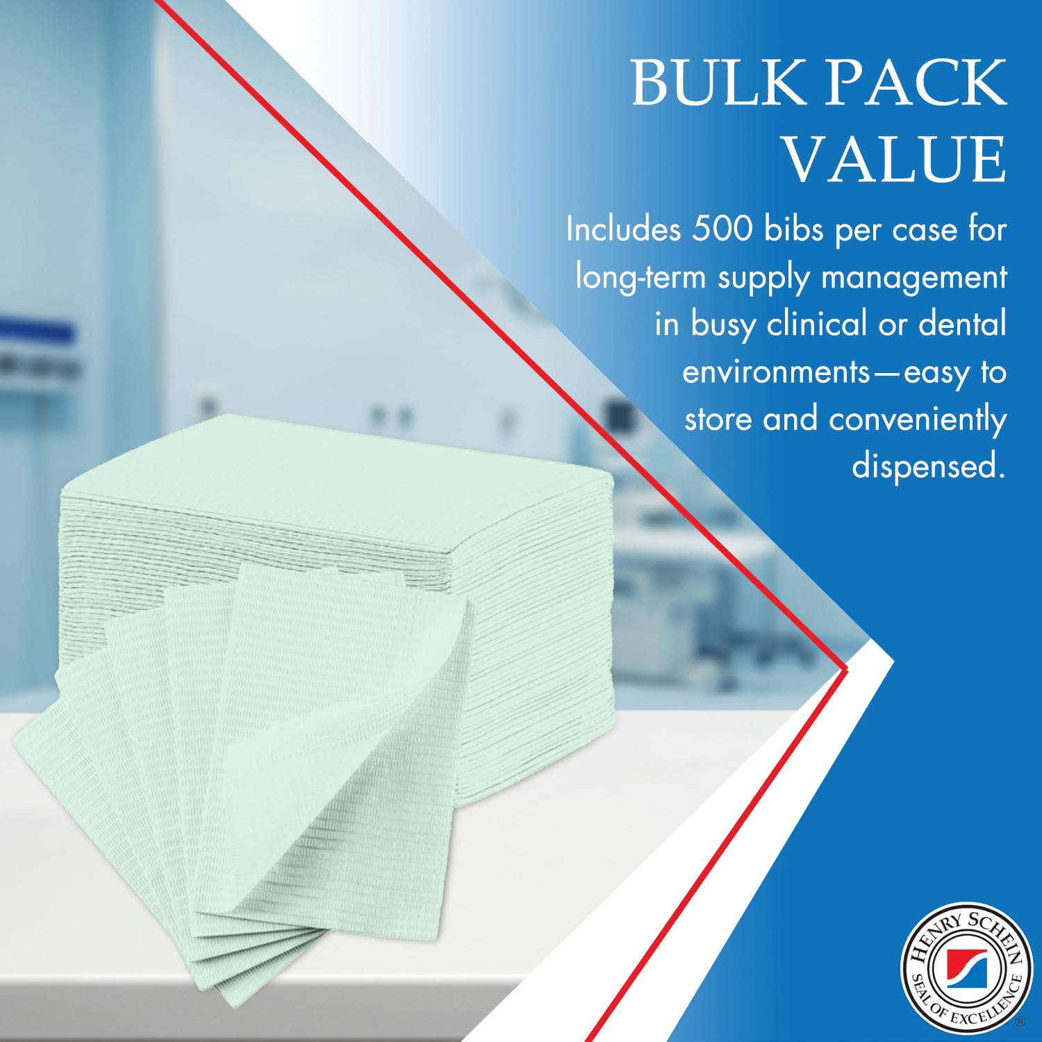 Essentials Patient Bibs – 2-Ply Tissue/Poly, 13” x 18”, 500/Case, Disposable with Reinforced Edge & Horizontal Embossed Texture – Fluid-Resistant Medical & Dental Bibs for Adults