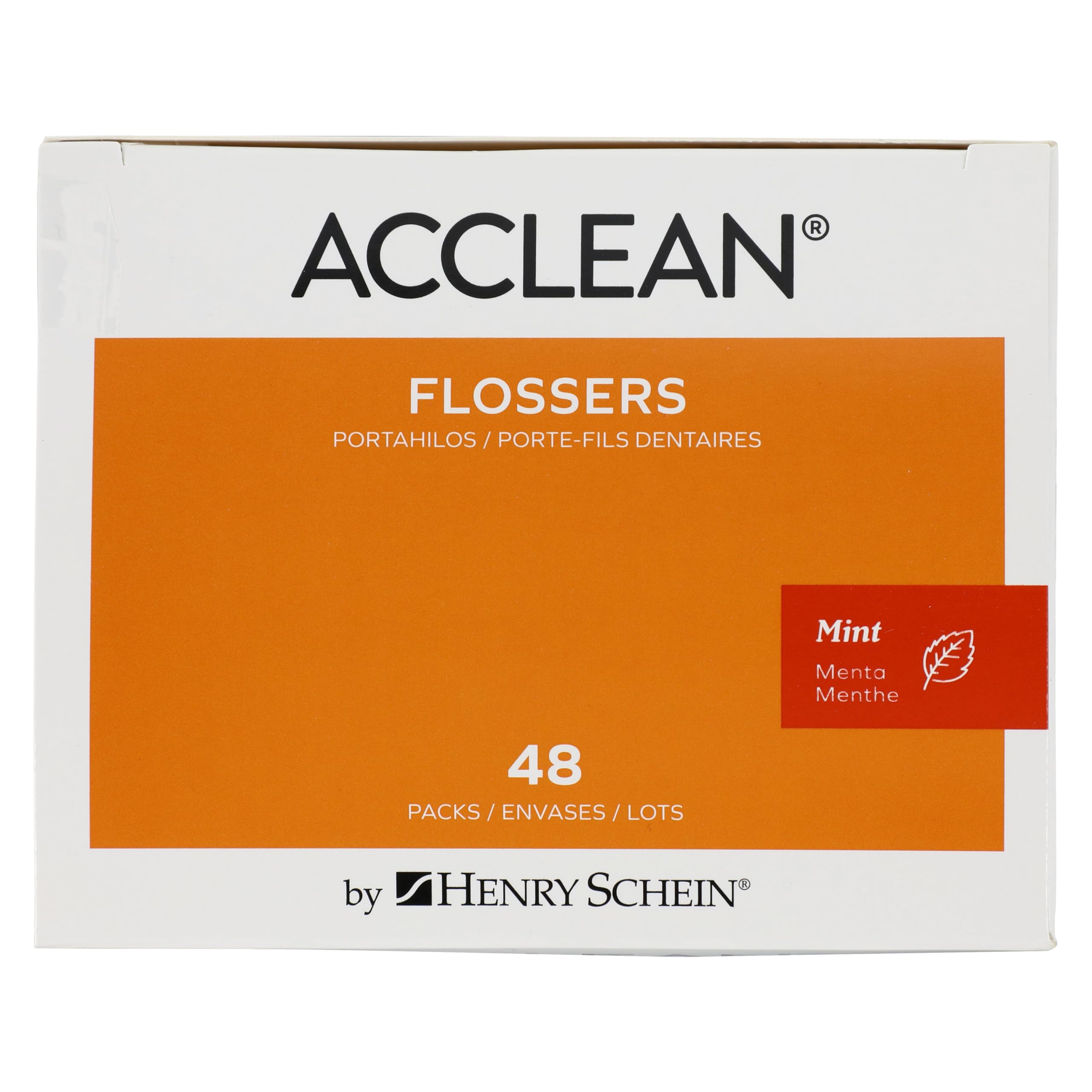 Acclean Dental Flossers Unflavored, 144 Count (48 Packs of 3), Interdental Floss Picks with Gum Stimulator, Shred-Resistant Floss, Dispenser Box for Easy Storage