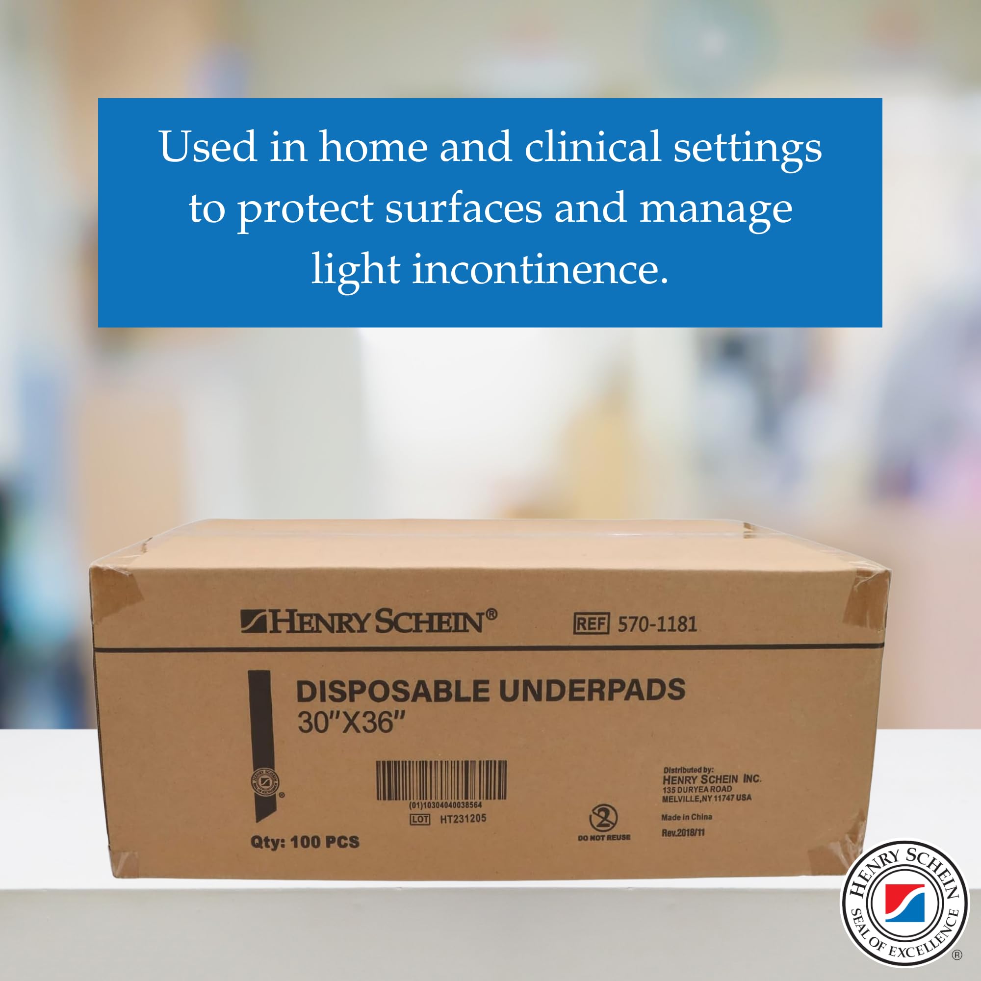Henry Schein Disposable Underpads 30x36 – Light Absorbency, 2-Ply, Latex-Free, Poly-Backed