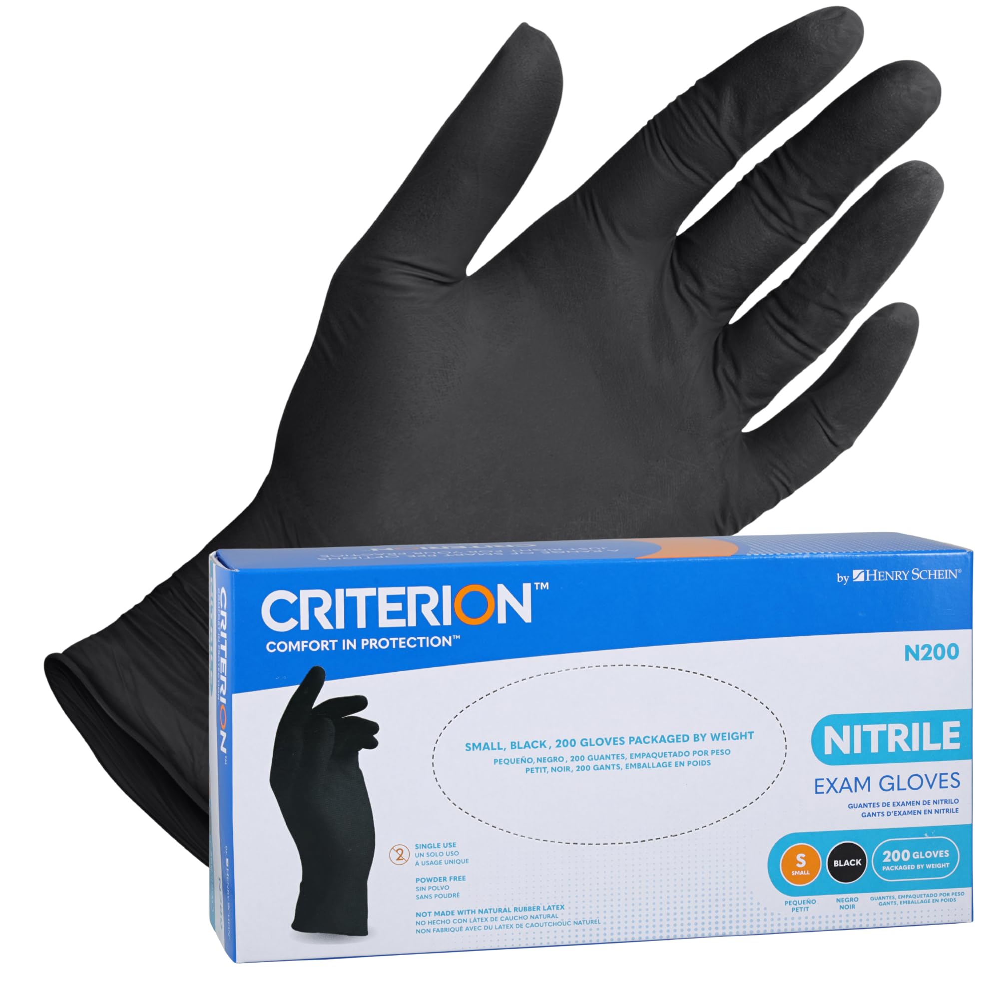 Criterion N200 Black Nitrile Exam Gloves – Latex-Free, Powder-Free, Chemo & Fentanyl-Tested, Textured Fingertips, Beaded Cuff – 200 Count | Medical, Dental, Tattoo, Food Prep