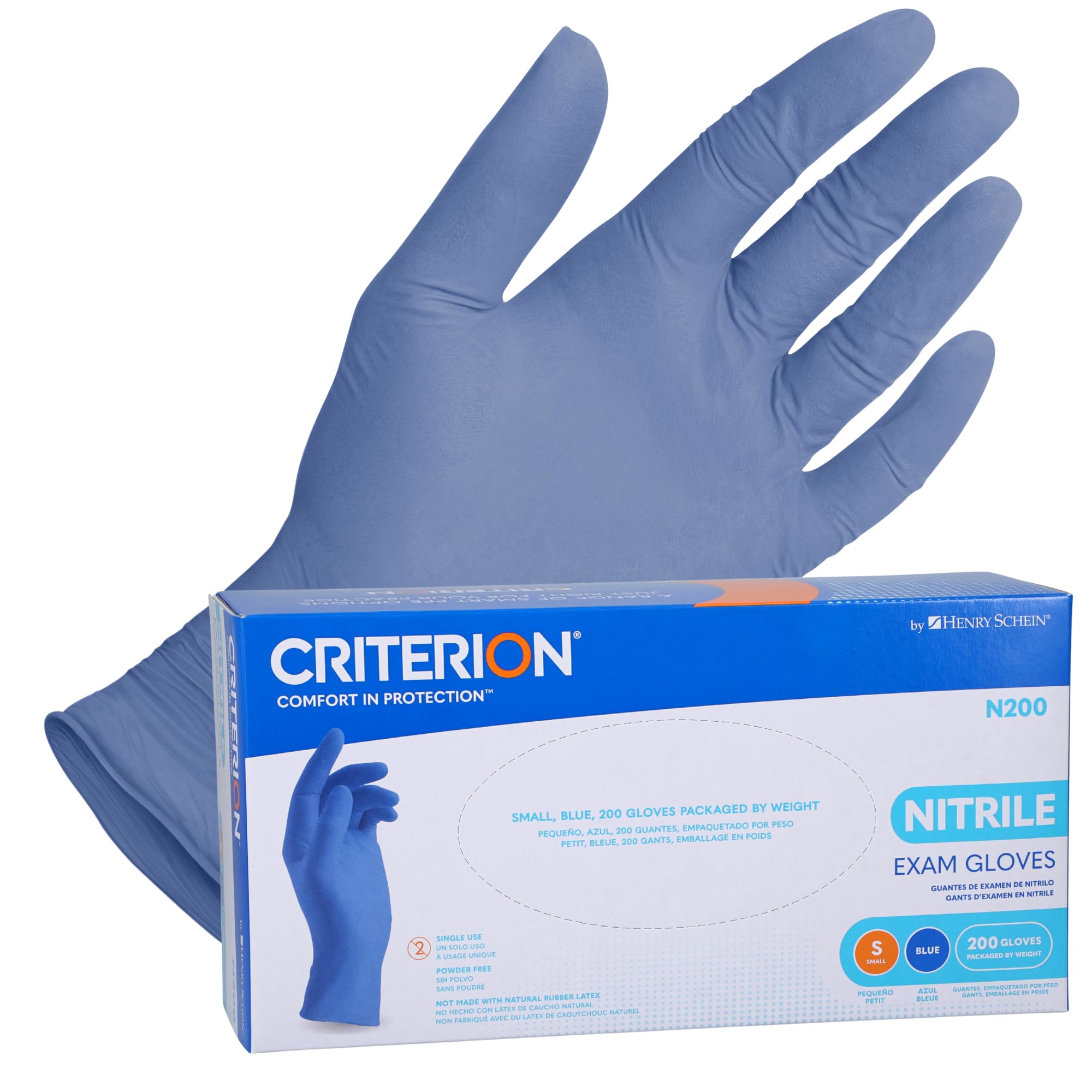 Criterion N200 Nitrile Exam Gloves – Blue, 200/Box – Chemo Tested, Latex-Free, Chlorinated, Textured Fingers, 3.54 Mil Finger Thickness, Beaded Cuff, Non-Sterile, Disposable