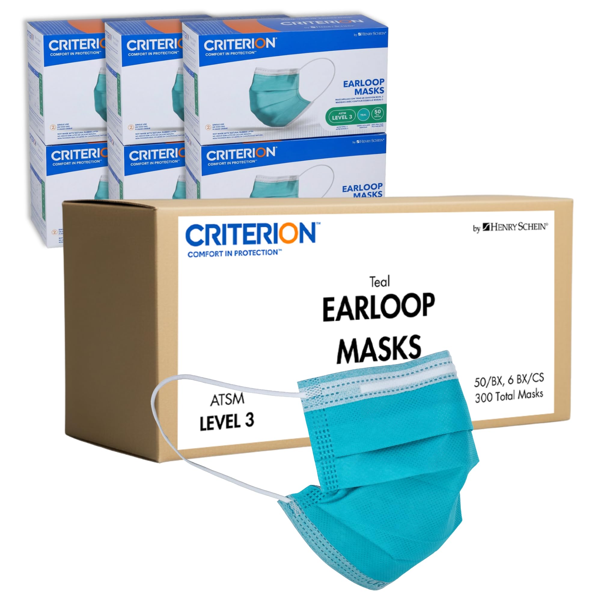 Criterion ASTM Level 3 Disposable Face Mask – Teal, 3-Ply, Fluid Resistant, Latex-Free, Flat Earloops, Adult, 50/Box