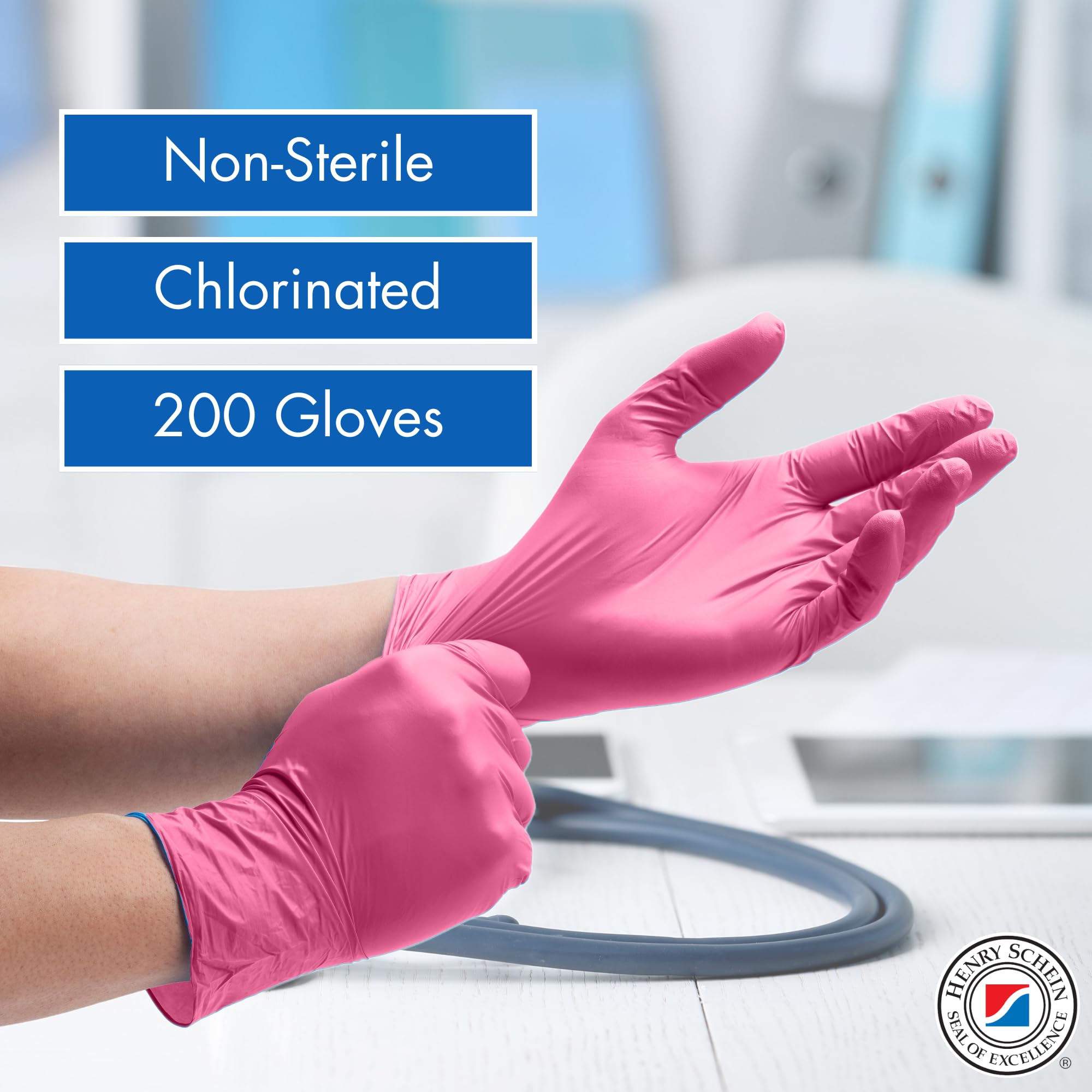 Henry Schein Criterion Nitrile Exam Gloves, Magenta Pink, 200/Box, Latex-Free, Powder-Free, Soothing Formula with Vitamin E and Aloe Vera
