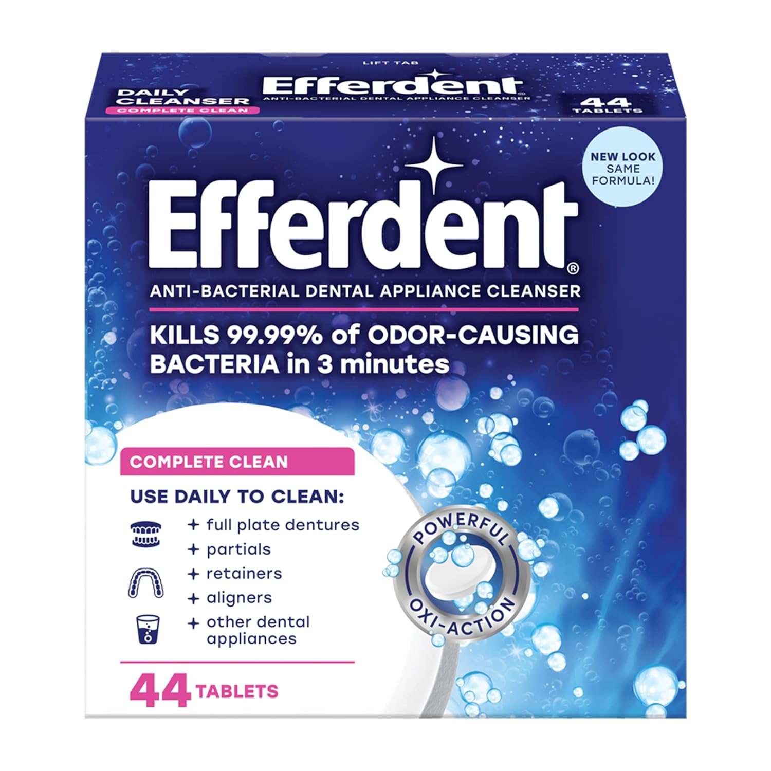 Efferdent Denture Cleanser Tablets, Complete Clean, Cleanser for Retainer and Dental Appliances, 44 tablets