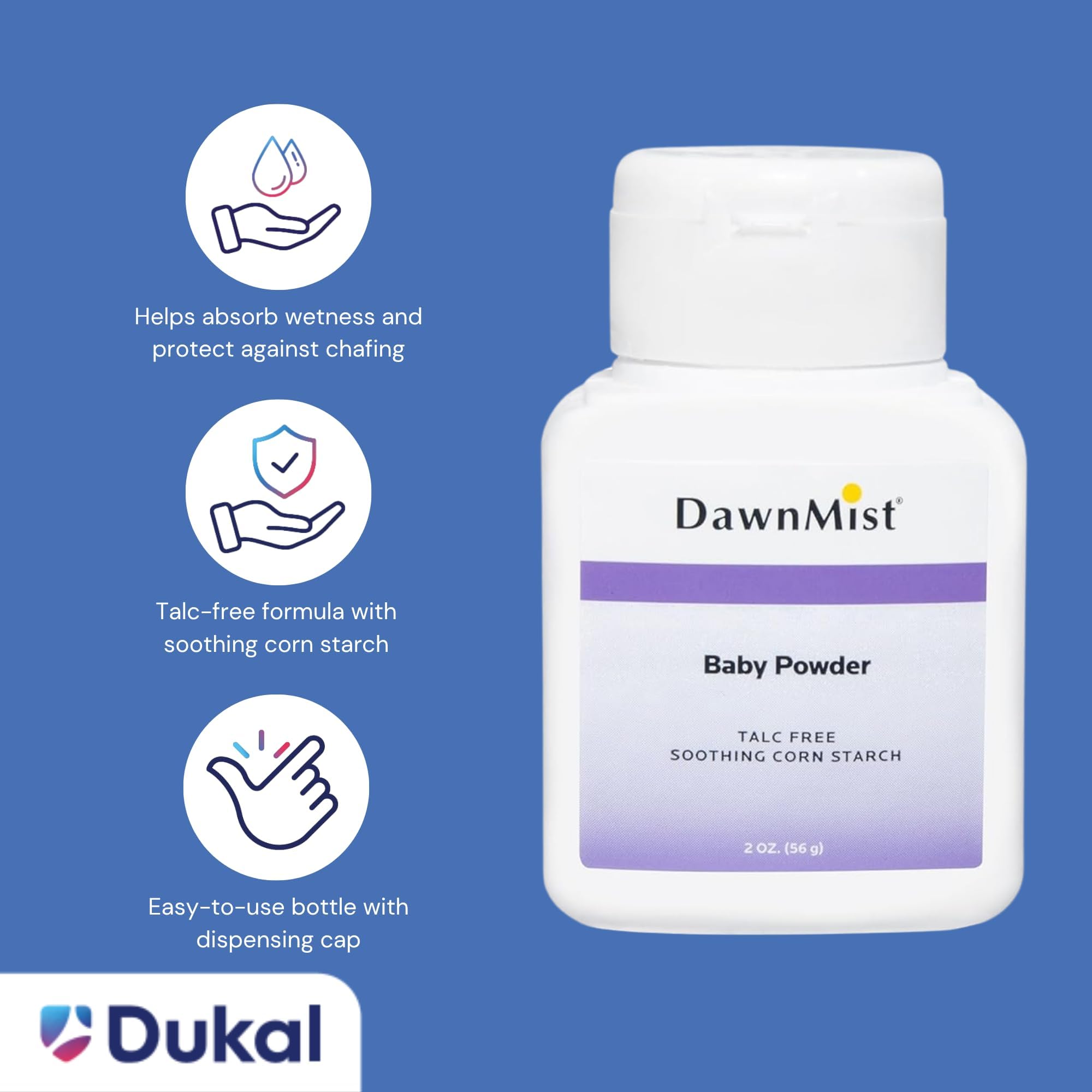 Dawnmist Baby Powder with Cornstarch – 2 oz – Talc-Free, Gentle Formula for Soft Skin and Diaper Rash Relief
