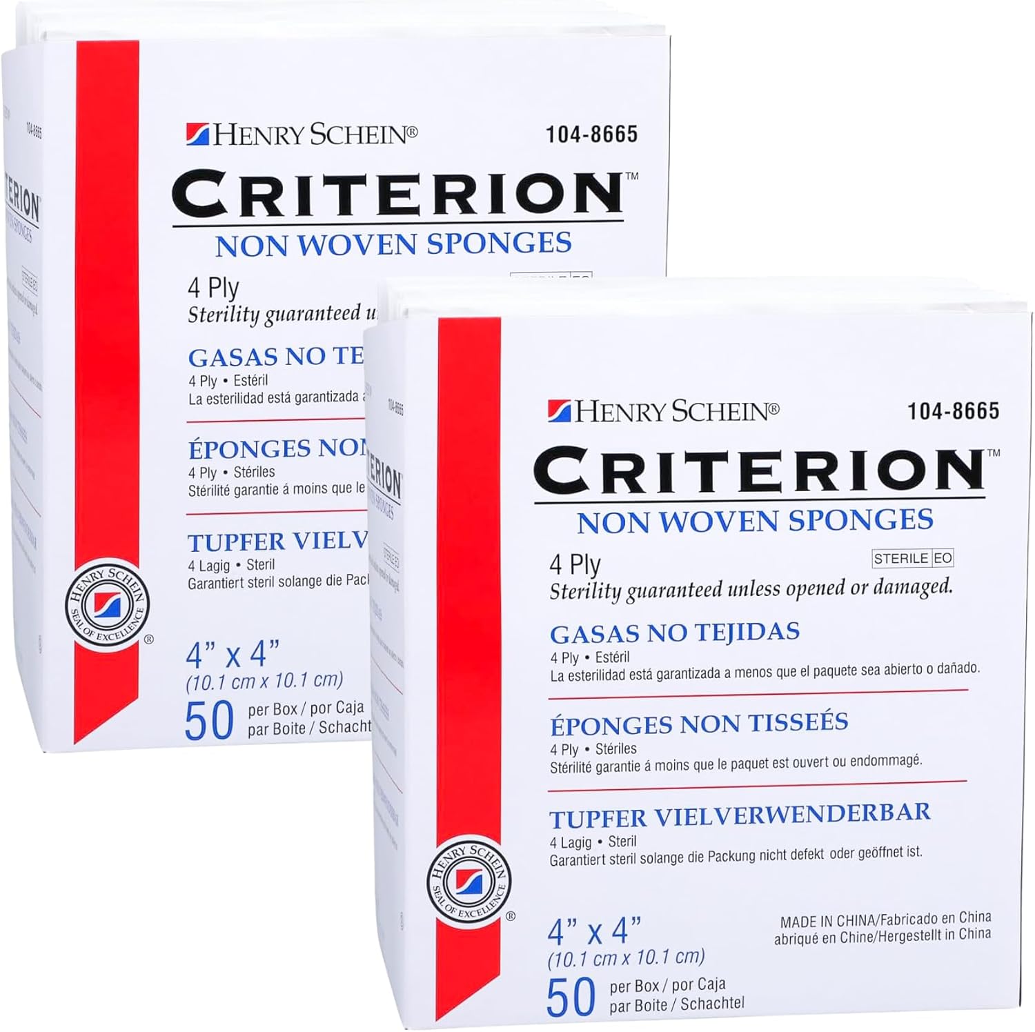 Henry Schein Criterion 4x4” Non-Woven Sponge- Rayon/Polyester Blend, 4-Ply, Sterile- 50/PK